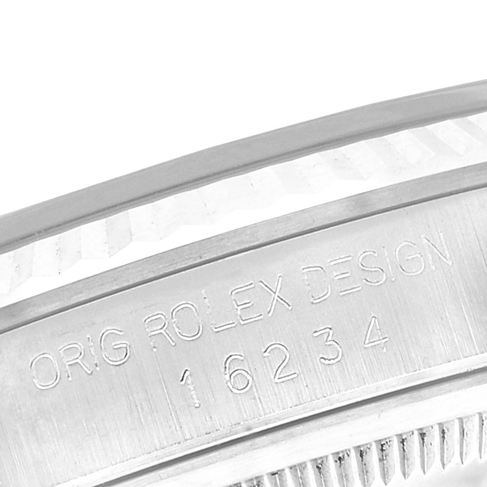 The image shows an engraved side view of the bezel and case of a Rolex Datejust 16234 Men's Stainless Steel Blue Dial 16234 Men's Stainless Steel Blue Dial watch with the model number.
