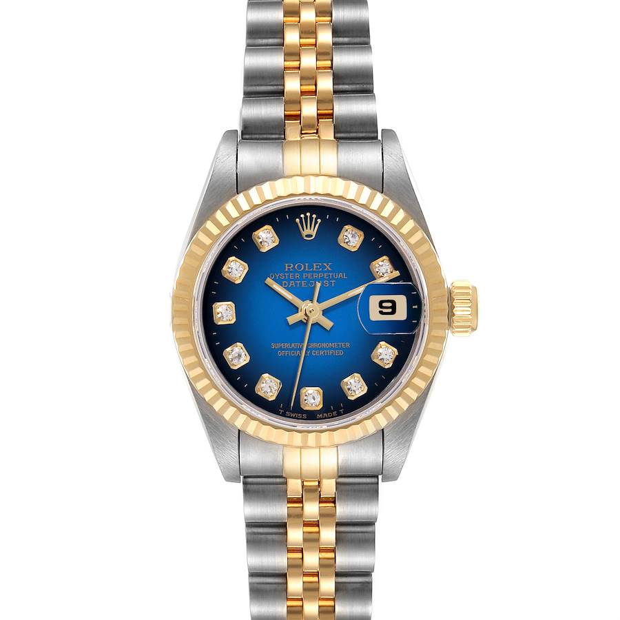 Rolex Datejust Blue Vignette Diamond Dial Steel Yellow Gold Ladies Watch 69173 SwissWatchExpo