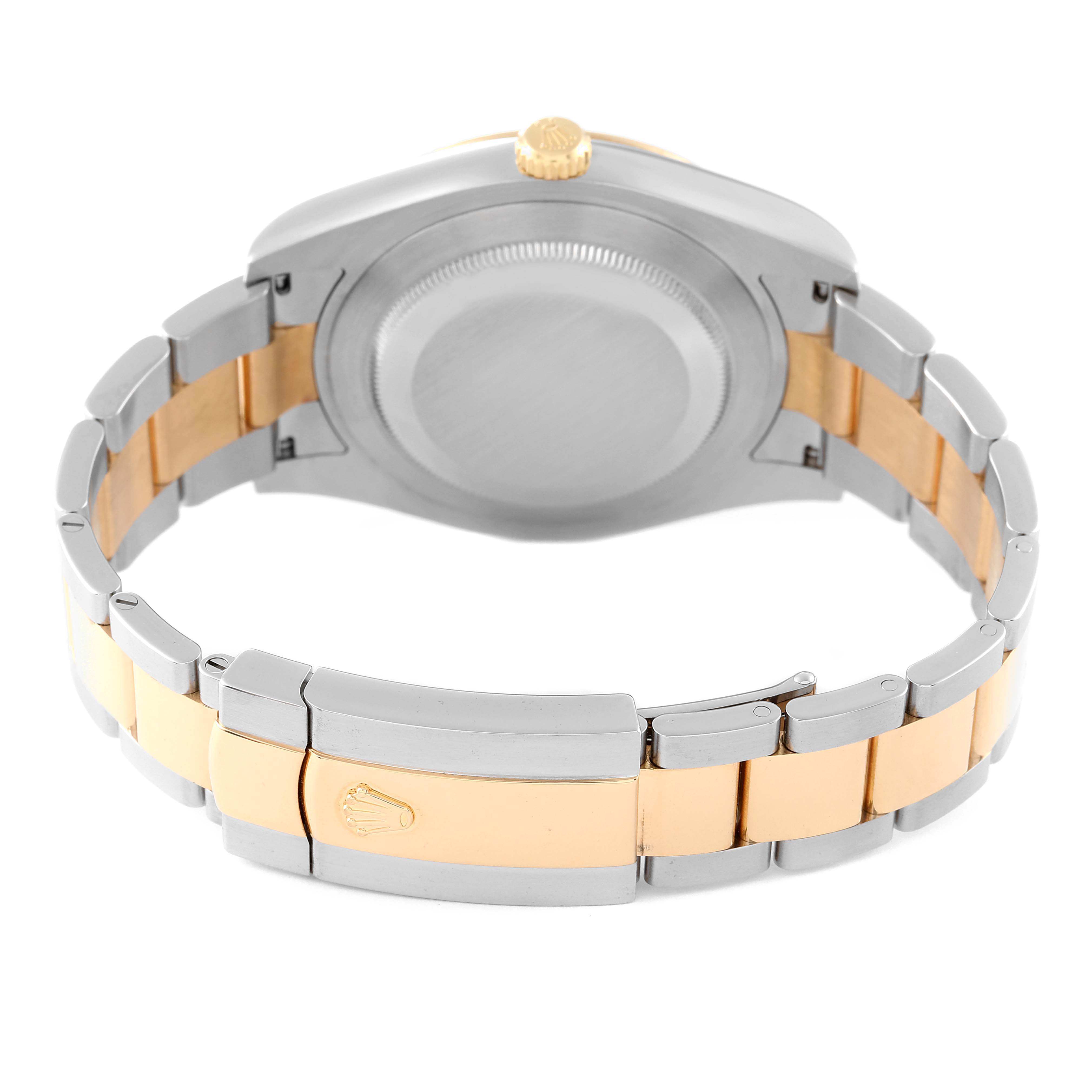 The image shows the back view of a Rolex Datejust 41 116333 Men
s Steel and Gold (two tone) Black Dial 116333 Men
s Steel and Gold (two tone) Black Dial model, showcasing the case back and the two-tone bracelet.