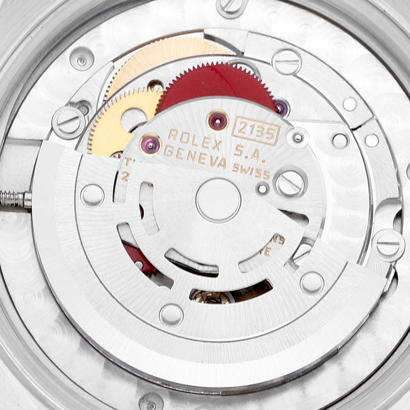 The image shows the inner mechanical movement of a Rolex Mid-Size 68273 Women's Steel and Gold (two tone) Champagne Dial 68273 Women's Steel and Gold (two tone) Champagne Dial model watch, highlighting gears and the rotor.