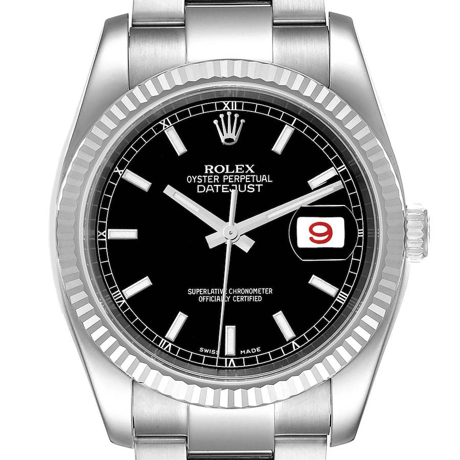 Rolex Datejust Steel White Gold Black Dial Mens Watch 116234 Box Papers SwissWatchExpo