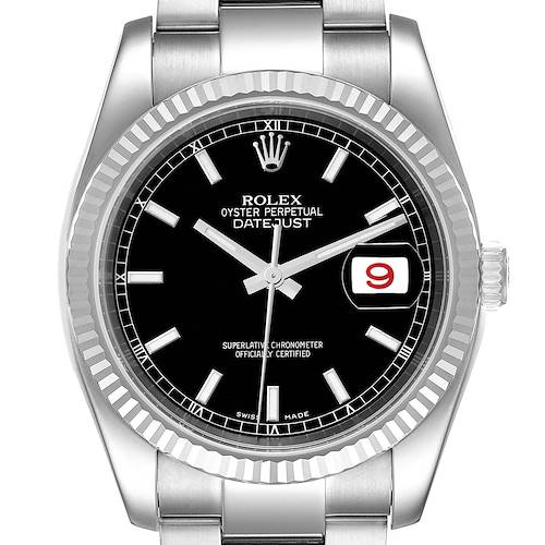 Photo of Rolex Datejust Steel White Gold Black Dial Mens Watch 116234 Box Papers