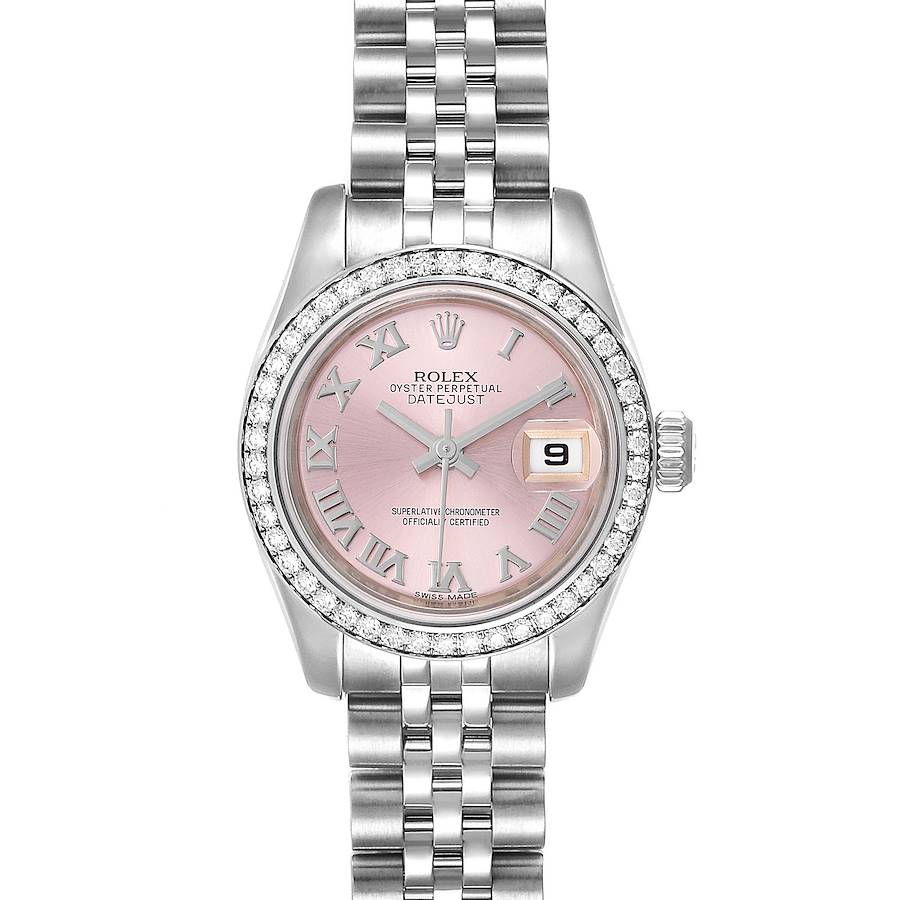 Rolex Datejust Steel White Gold Pink Dial Diamond Ladies Watch 179384 Unworn SwissWatchExpo