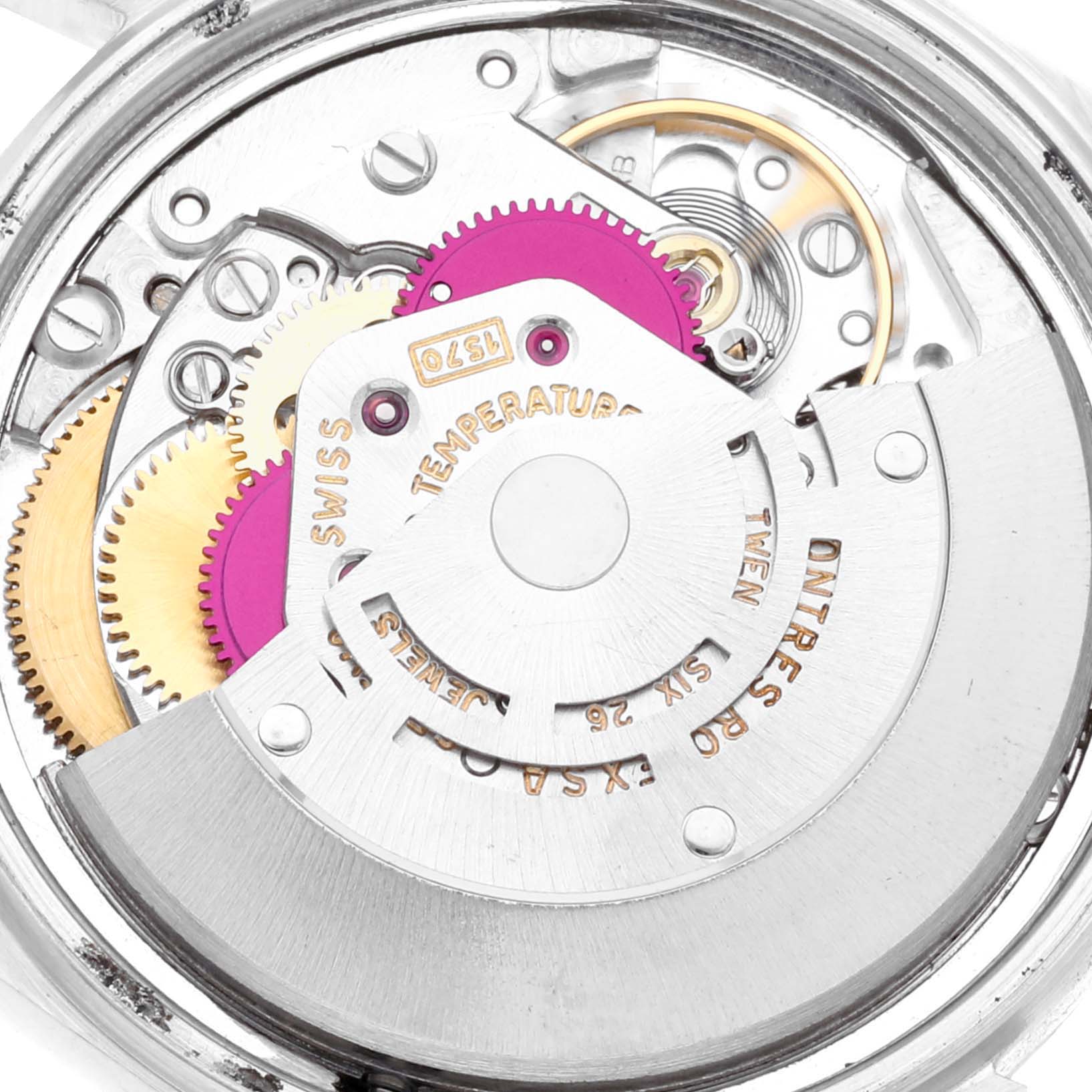 The image shows the intricate inner mechanism of the Vintage Collection model by Rolex from a close-up angle.