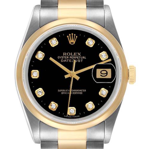 Photo of Rolex Datejust Steel Yellow Gold Diamond Black Dial Mens Watch 16203