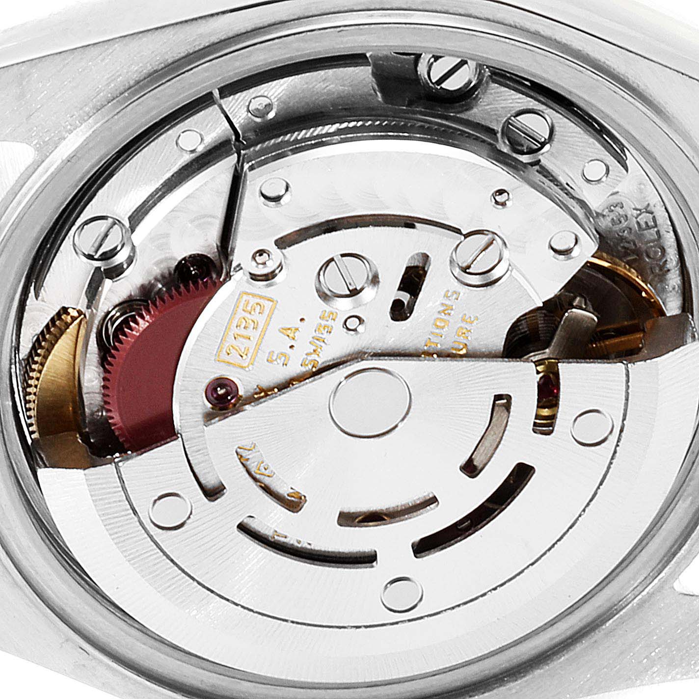 This image shows the inner mechanical movement of the Rolex Datejust 69173 Women's Steel and Gold (two tone) Champagne Dial 69173 Women's Steel and Gold (two tone) Champagne Dial watch from a close-up angle.