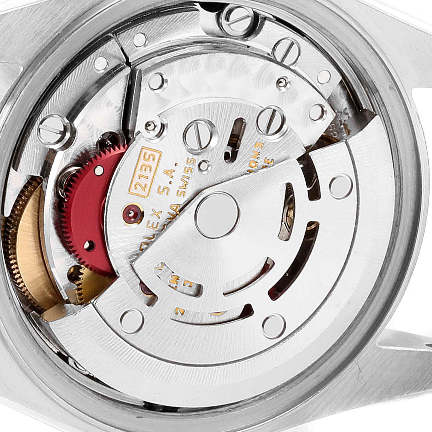 This image shows a close-up of the movement mechanism inside a Rolex Datejust 69173 Women's Steel and Gold (two tone) Champagne Dial 69173 Women's Steel and Gold (two tone) Champagne Dial watch.