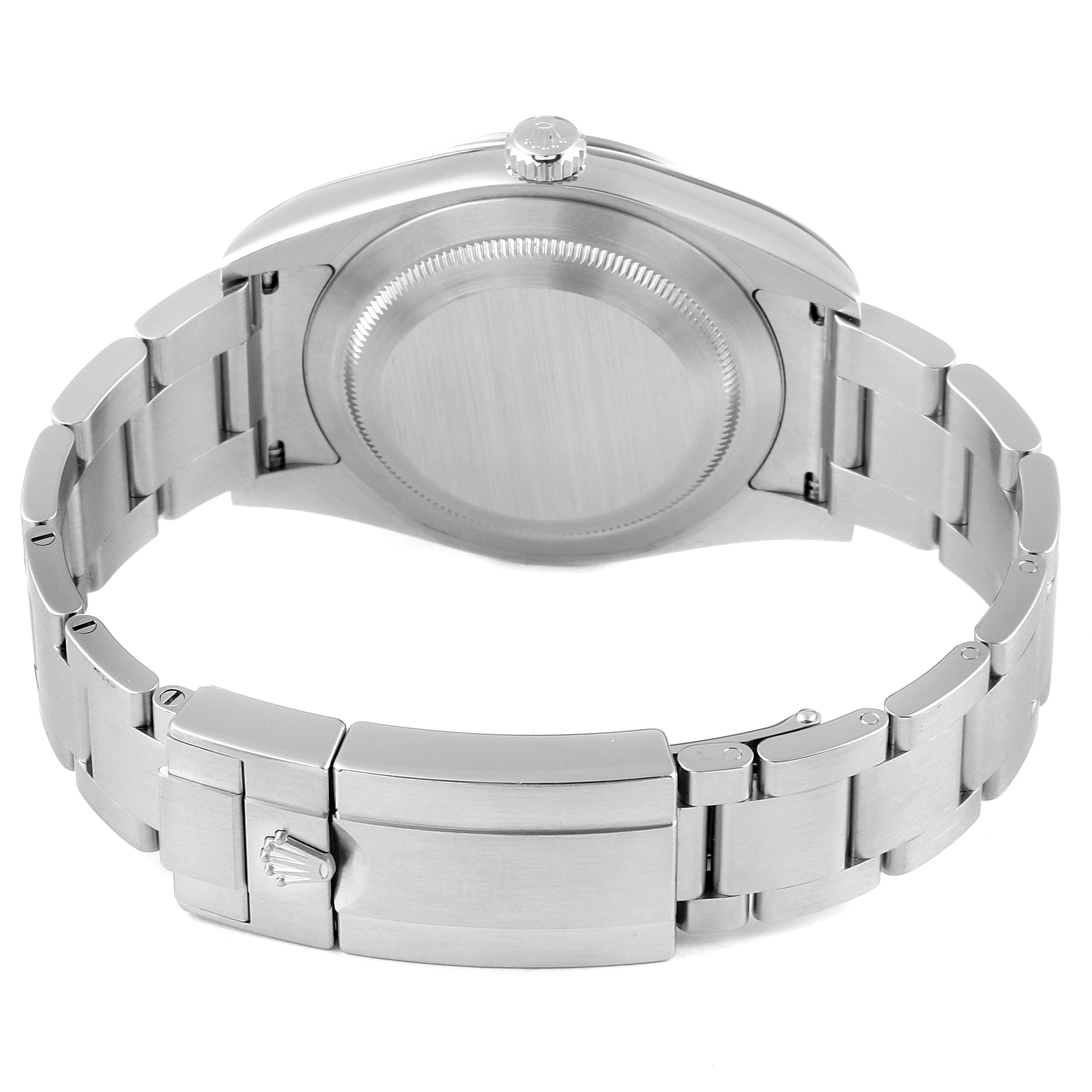 This image shows the back, bracelet, and clasp of a Rolex Explorer 214270 Men
s Stainless Steel Black Dial 214270 Men
s Stainless Steel Black Dial watch.