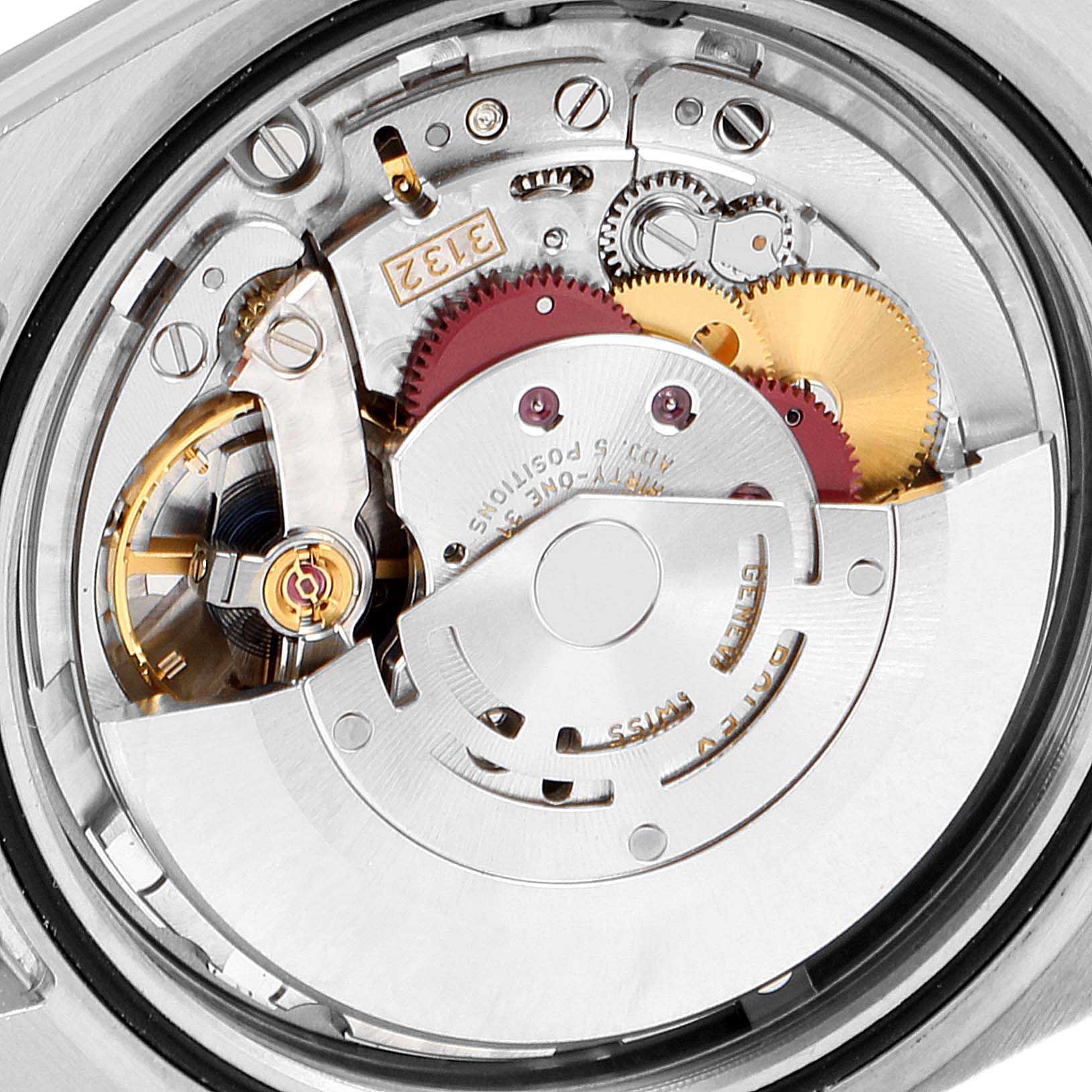 The image shows a close-up view of the internal mechanical movement of a Rolex Explorer 214270 Men
s Stainless Steel Black Dial 214270 Men
s Stainless Steel Black Dial watch.