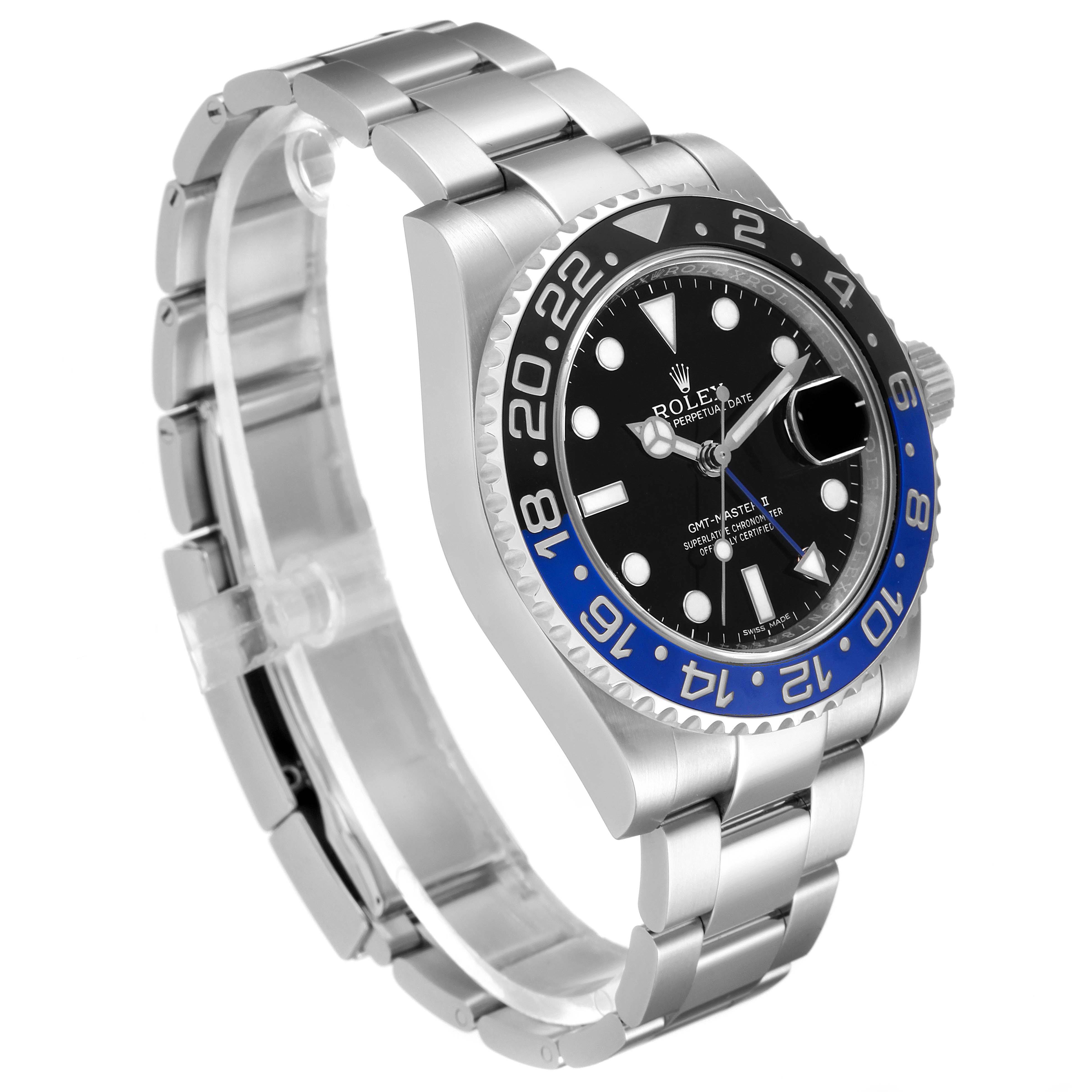 The Rolex GMT-Master 116710 Men
s Stainless Steel Black Dial 116710 Men
s Stainless Steel Black Dial watch is shown at an angled view, displaying the bezel, dial, bracelet, and crown.