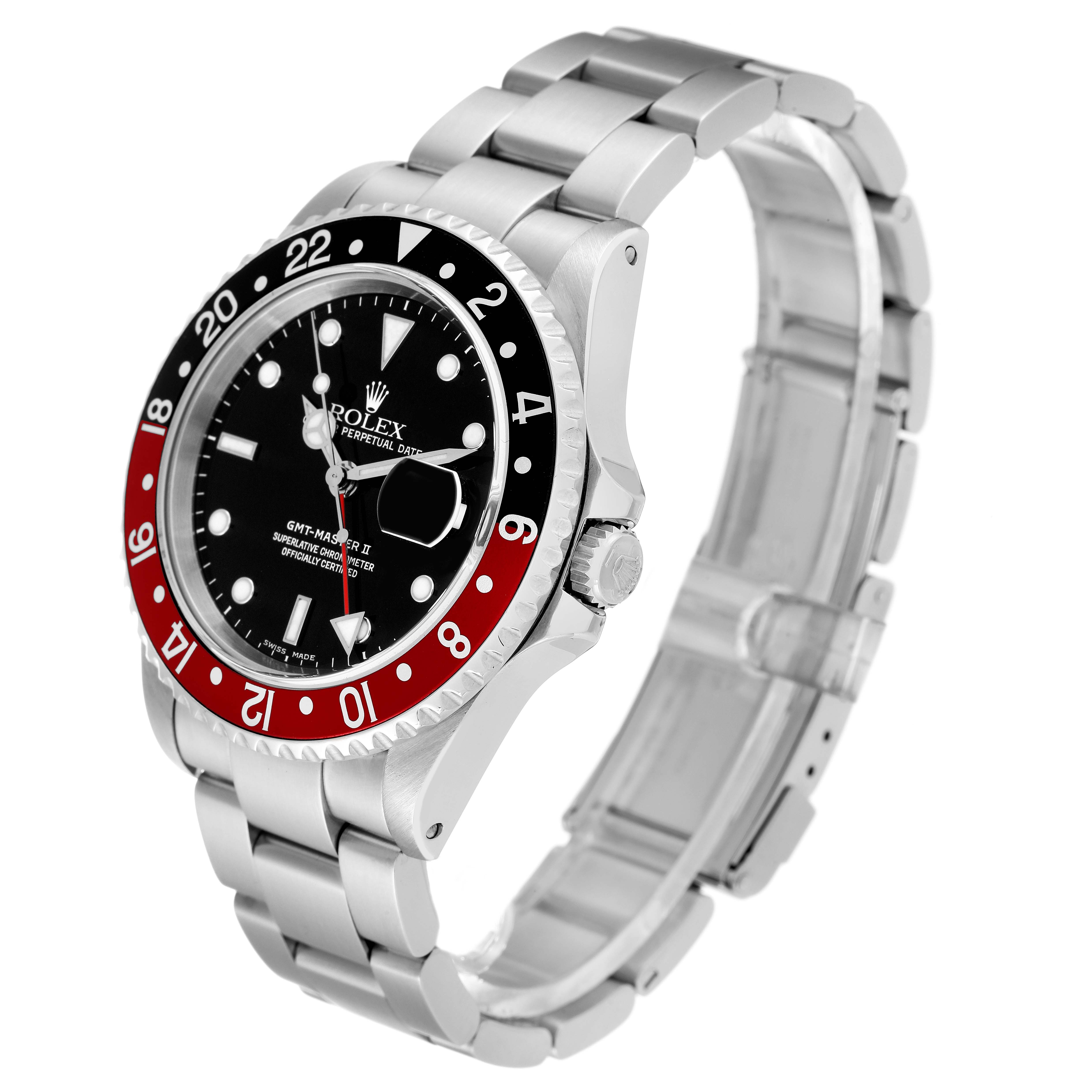 The Rolex GMT-Master 16710 Men's Stainless Steel Black Dial 16710 Men's Stainless Steel Black Dial watch is shown at a three-quarter angle, displaying the face, bezel, crown, and part of the bracelet.