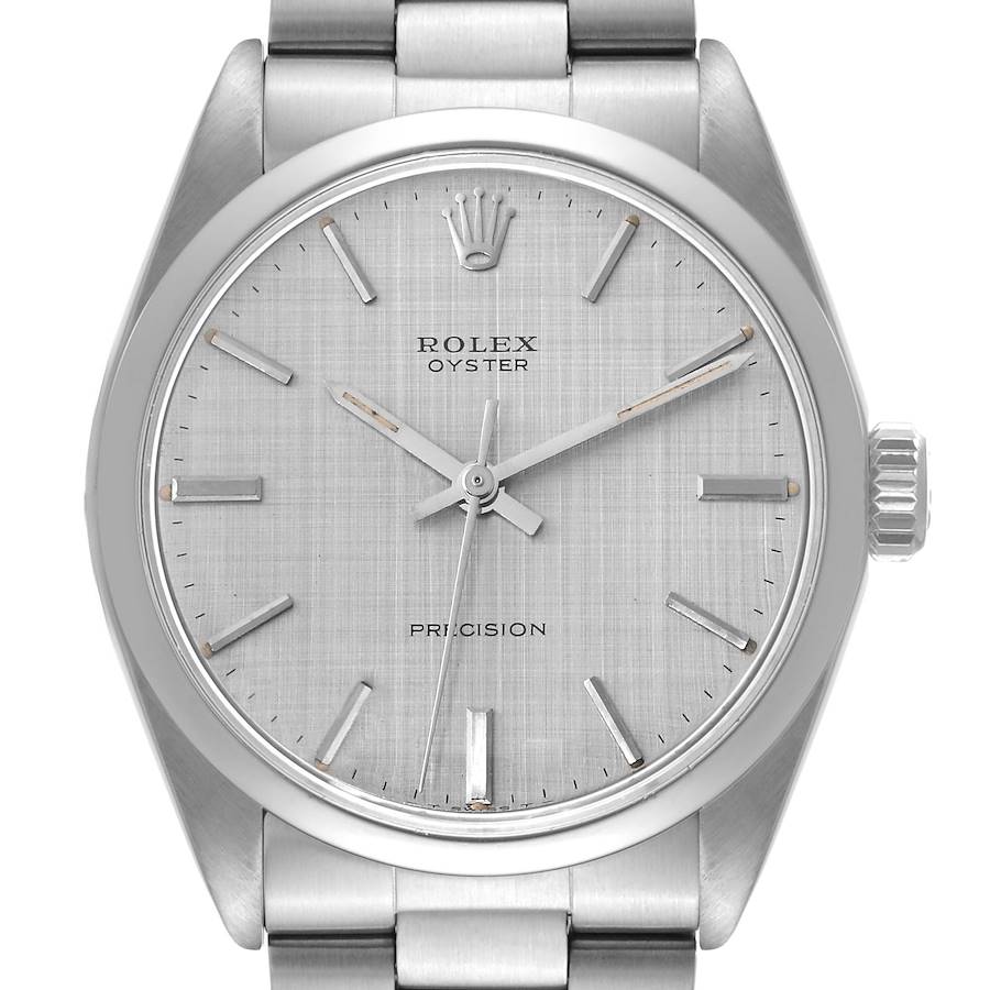 Rolex Oyster Precision Silver Linen Dial Vintage Steel Mens Watch 6426 SwissWatchExpo