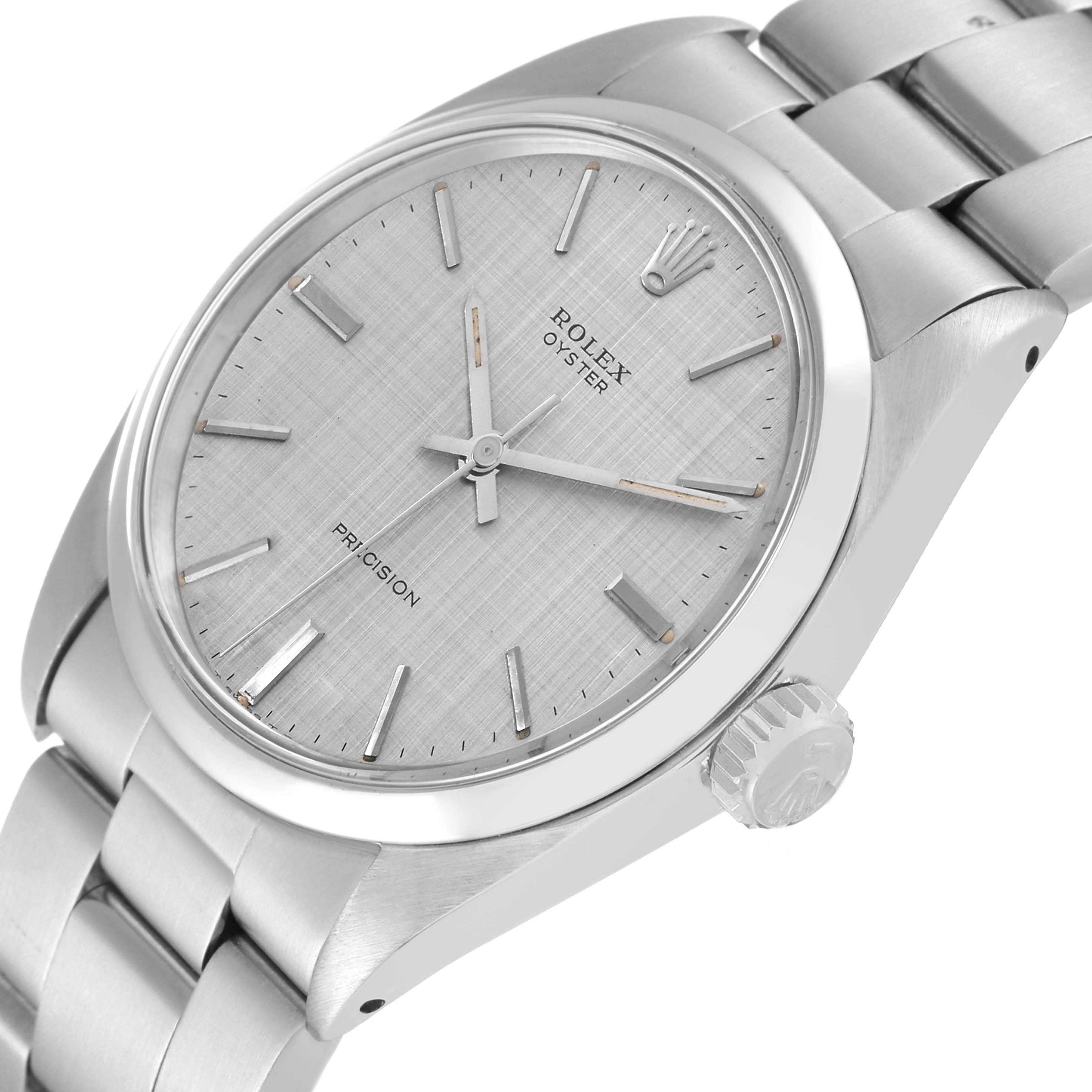 This image shows a slightly angled view of the Rolex Vintage Collection 6426 Men's Stainless Steel Silver Dial 6426 Men's Stainless Steel Silver Dial watch, including its dial, crown, and bracelet.
