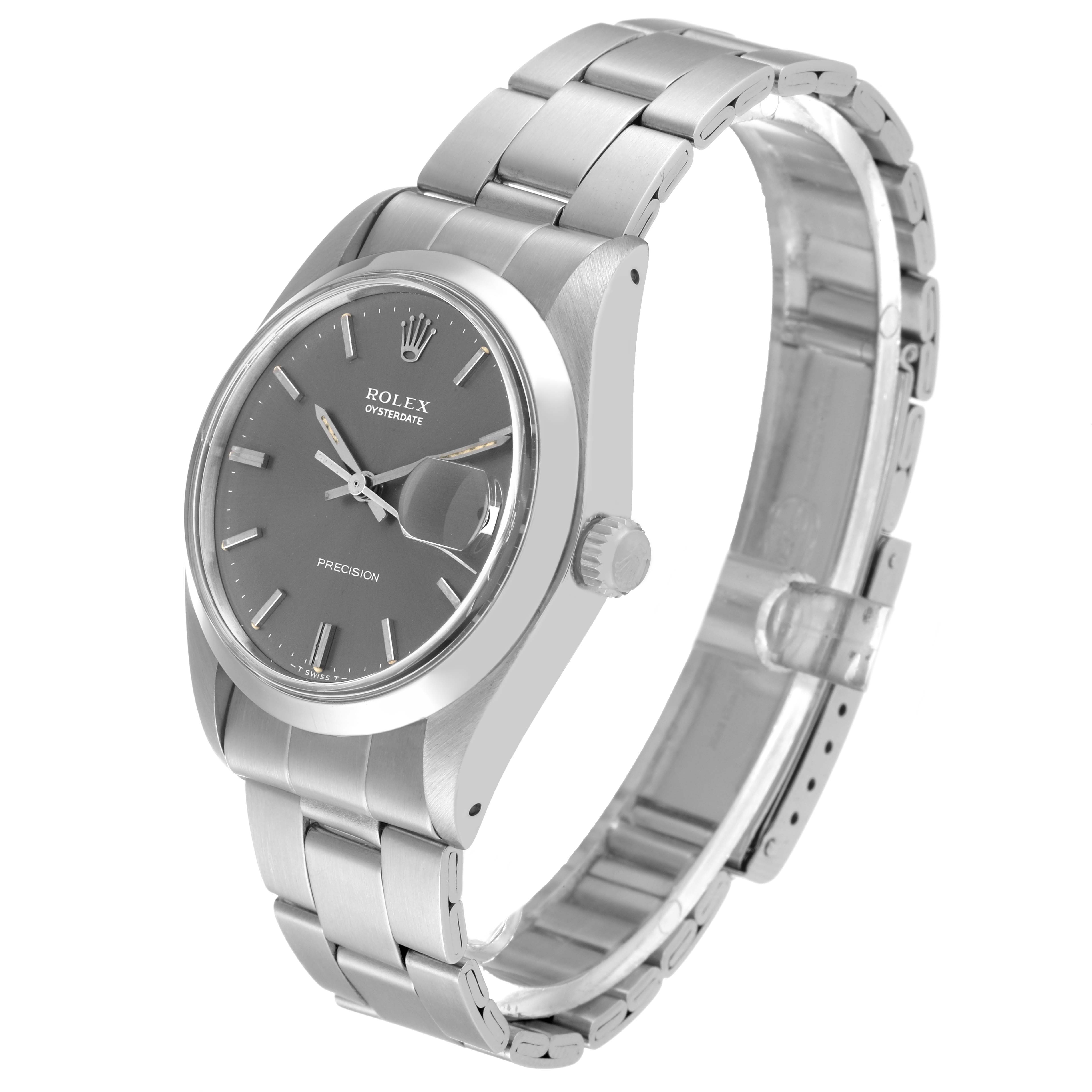 The Rolex Vintage Collection 6694 Men
s Stainless Steel Grey Dial 6694 Men
s Stainless Steel Grey Dial model watch is shown from an angled side view, displaying its face, bracelet, and crown.