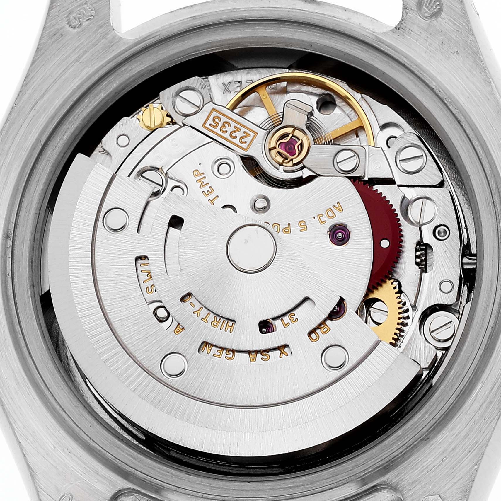 The image shows a close-up view of the internal mechanical movement of a Rolex Pearlmaster 80339 Women's White Gold Mother of Pearl Dial 80339 Women's White Gold Mother of Pearl Dial watch.