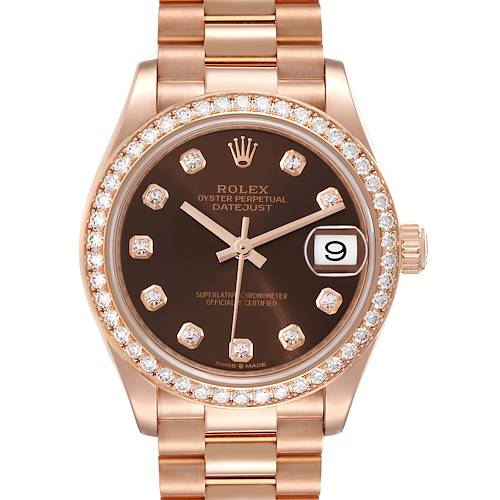 Photo of Rolex President Datejust Midsize 31 Rose Gold Diamond Ladies Watch 278285
