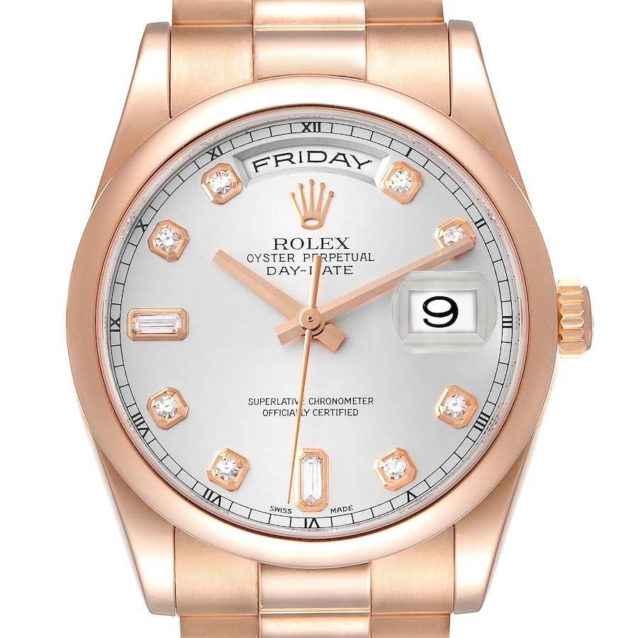 Rolex President Day Date 36 Rose Gold Diamond Mens Watch 118205 SwissWatchExpo