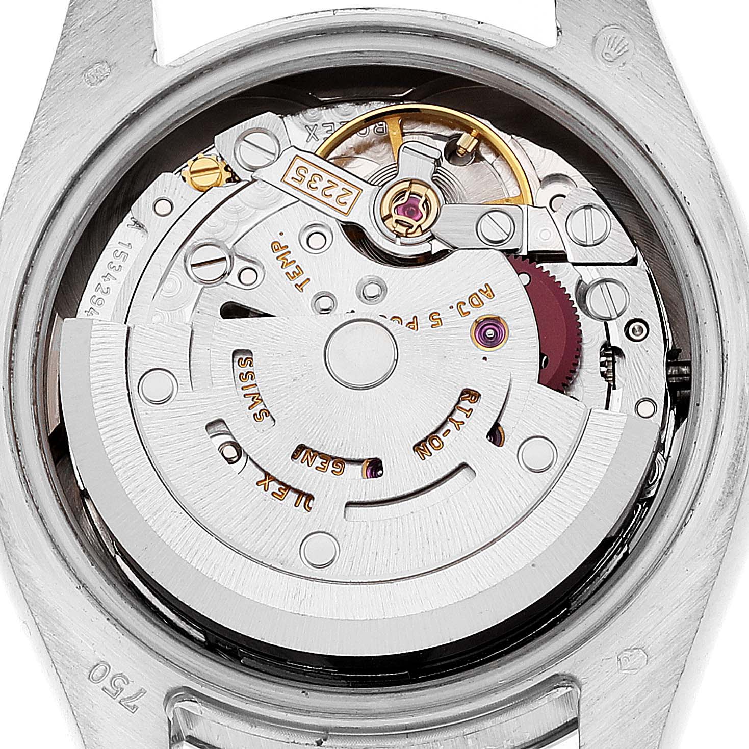 The image shows the internal movement mechanism of a Rolex President 179179 Women's White Gold Silver Dial 179179 Women's White Gold Silver Dial model watch from a close-up, top-down angle.