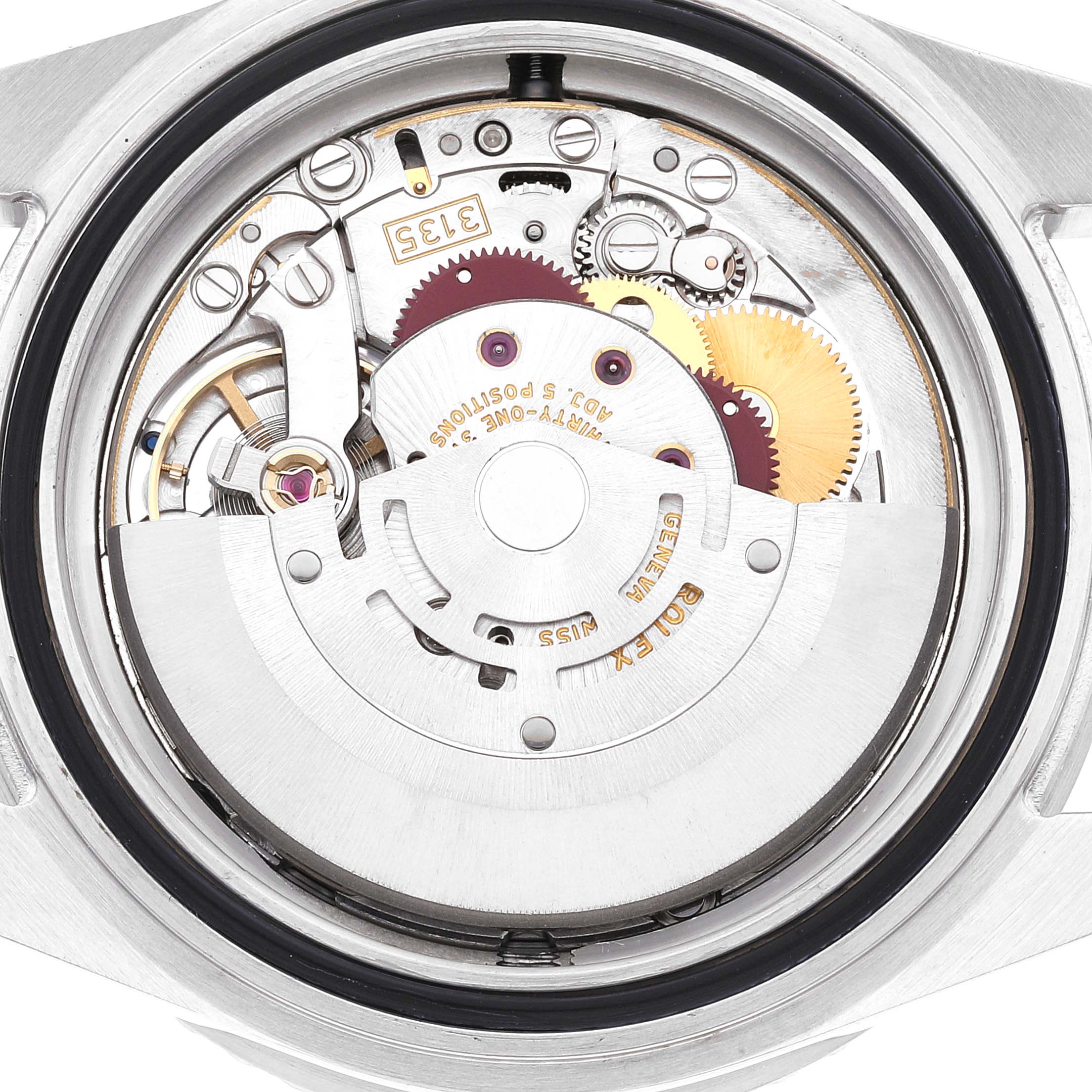 This image shows the movement mechanism from the back of a Rolex Sea-Dweller 16600 Men
s Stainless Steel Black Dial 16600 Men
s Stainless Steel Black Dial watch.