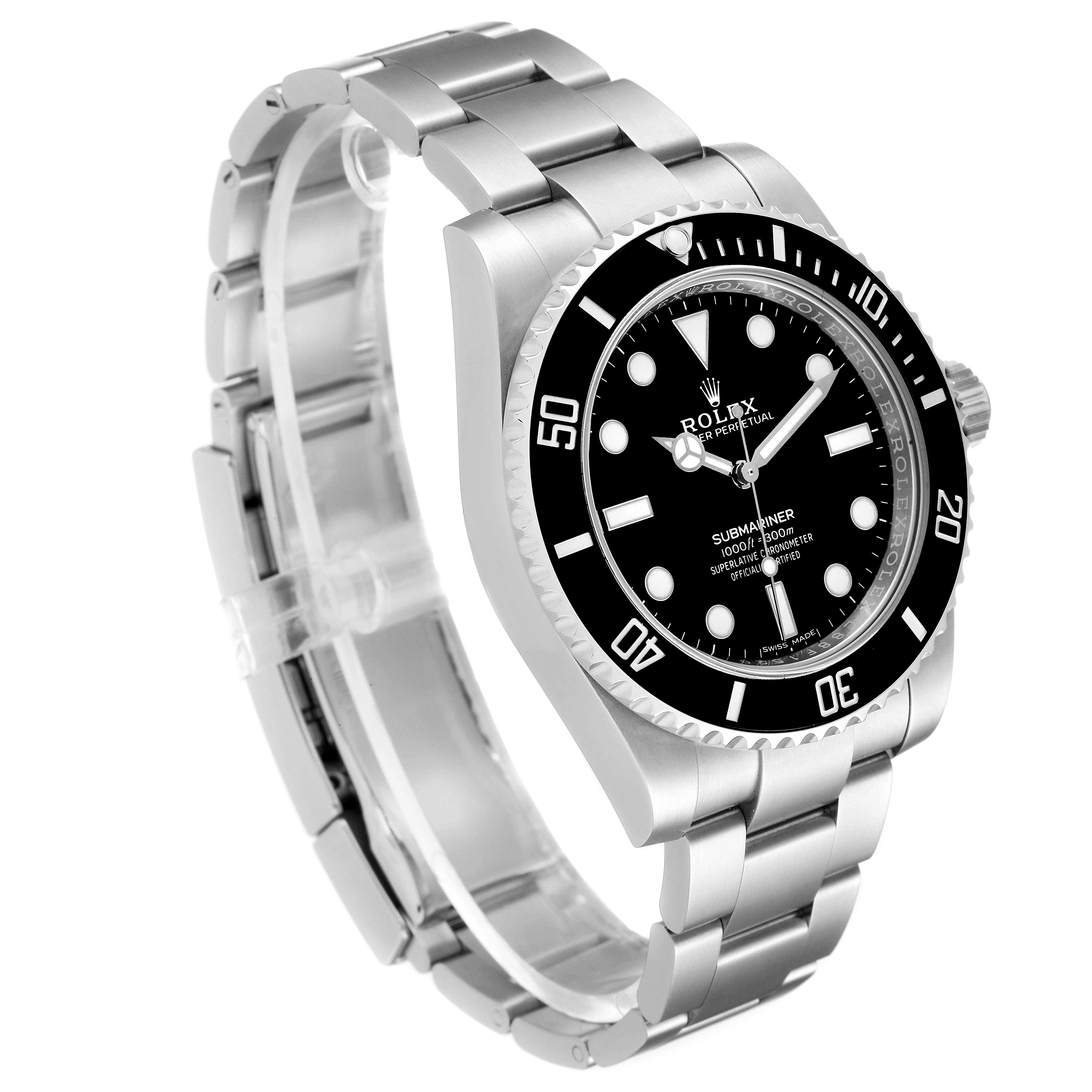 The image shows a Rolex Submariner 114060 Men
s Stainless Steel Black Dial 114060 Men
s Stainless Steel Black Dial watch angled slightly from the front, displaying its face and bracelet clearly.