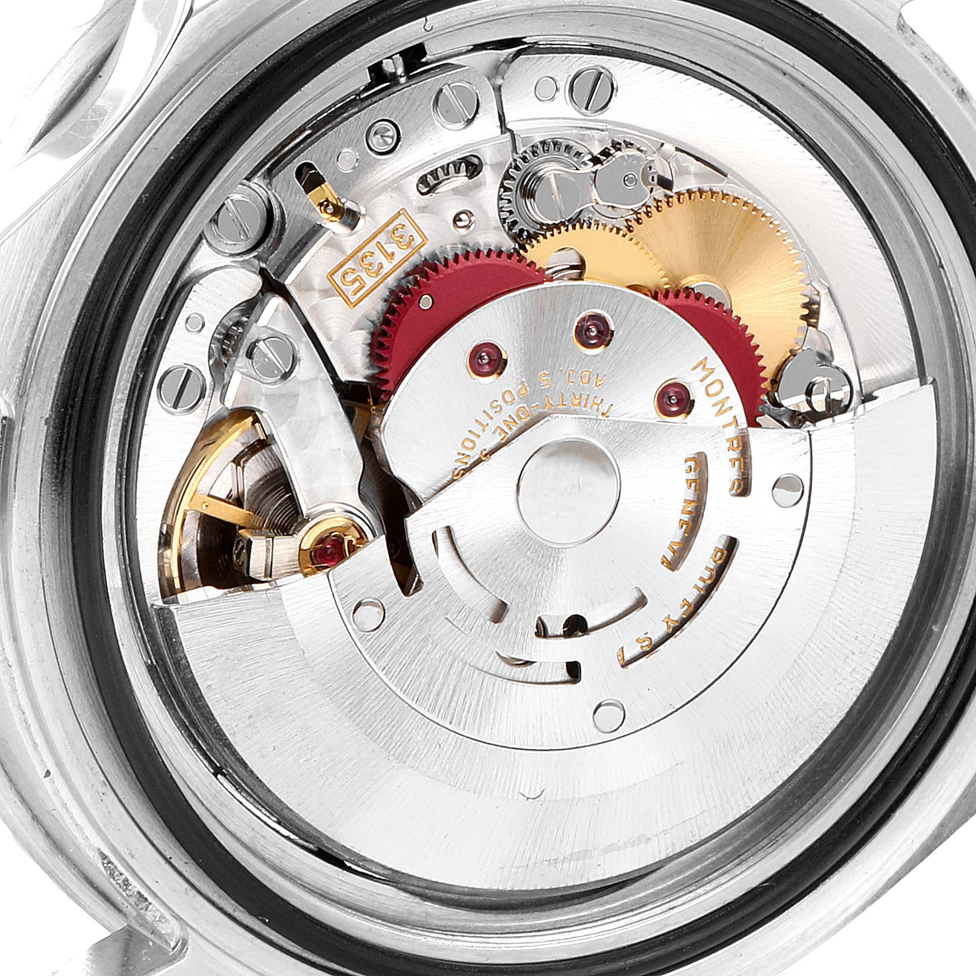 This image shows a close-up view of the movement and inner mechanisms of a Rolex Submariner 16610 Men
s Stainless Steel Black Dial 16610 Men
s Stainless Steel Black Dial watch.
