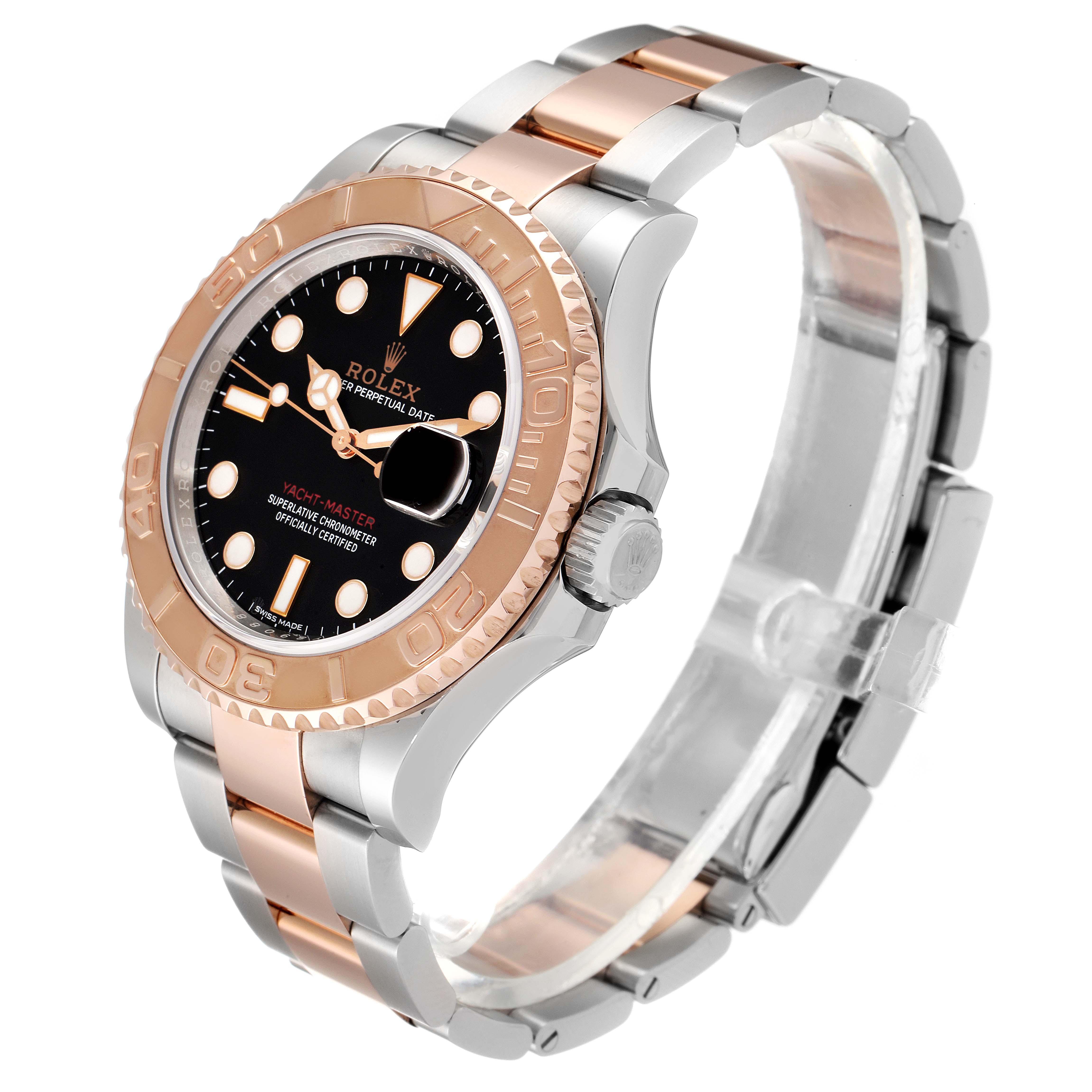 The Rolex Yacht-Master 116621 Men
s Steel and Gold (two tone) Black Dial 116621 Men
s Steel and Gold (two tone) Black Dial watch is shown at a slight angle, displaying its face, bezel, crown, and bracelet.