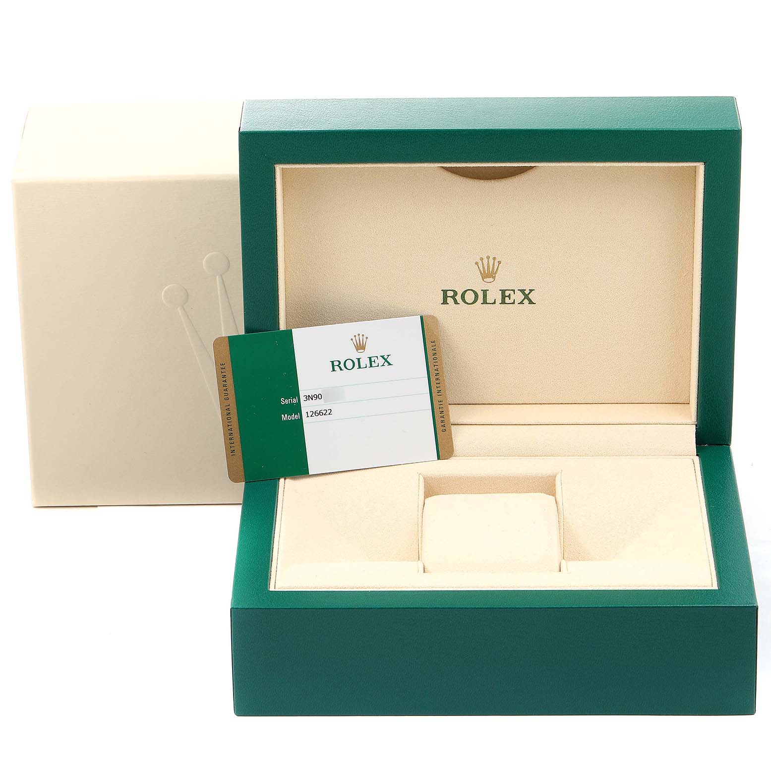The image shows the open box and Best Quality
ity card for a Rolex Yacht-Master 126622 Men
s Stainless Steel Blue Dial 126622 Men
s Stainless Steel Blue Dial watch.