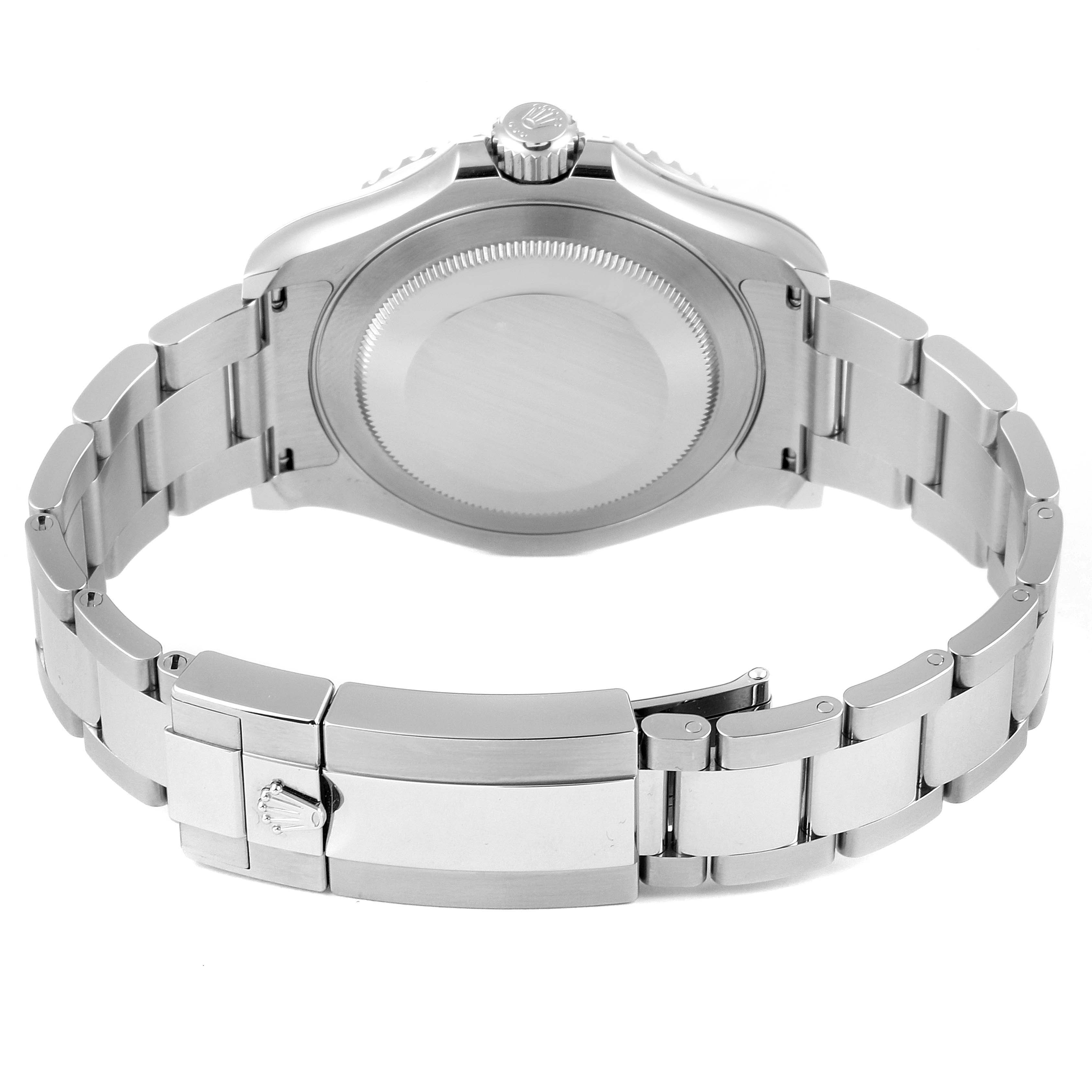 The image shows the back view of a Rolex Yacht-Master 126622 Men
s Stainless Steel Blue Dial 126622 Men
s Stainless Steel Blue Dial watch, focusing on the bracelet and clasp.