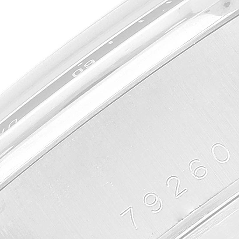 This image shows a close-up of the case back of a Tudor Prince 79260 Men
s Stainless Steel Silver Dial 79260 Men
s Stainless Steel Silver Dial model watch with the model number 79260 engraved.