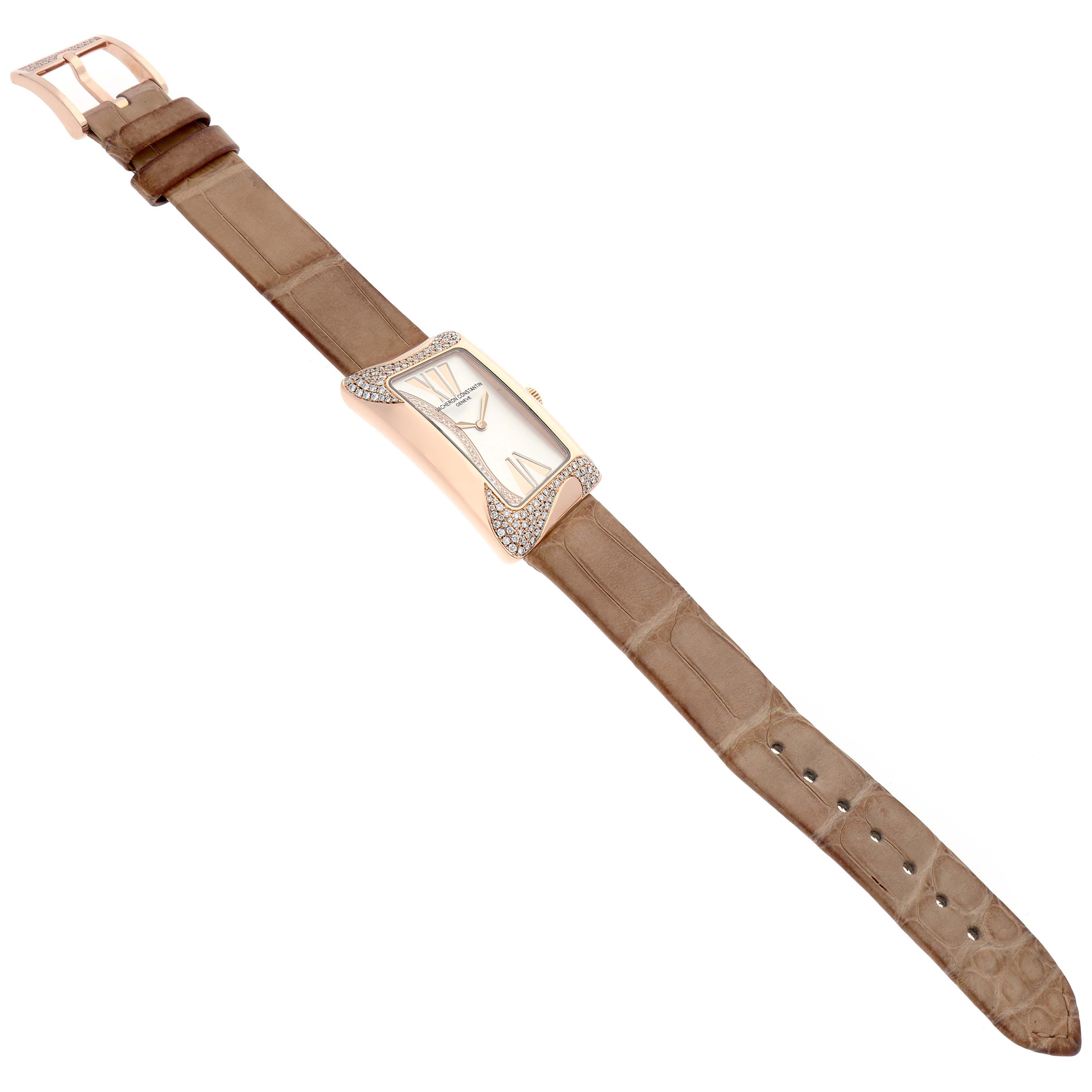 The Vintage Vacheron Constantin watch is shown at an angled view, displaying the face, bezel, and full leather strap.