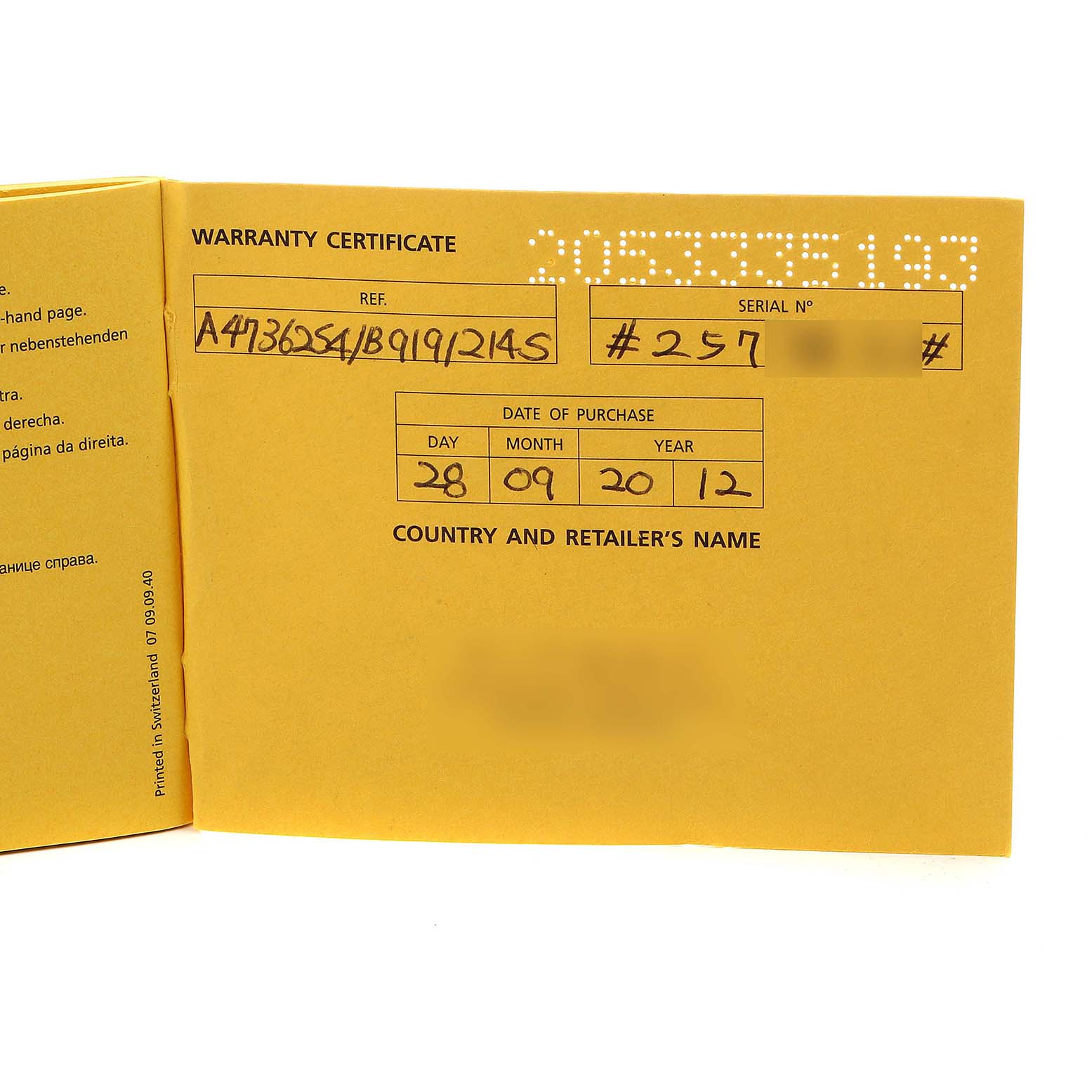 This image shows a warranty certificate for the Bentley model by Breitling watch.