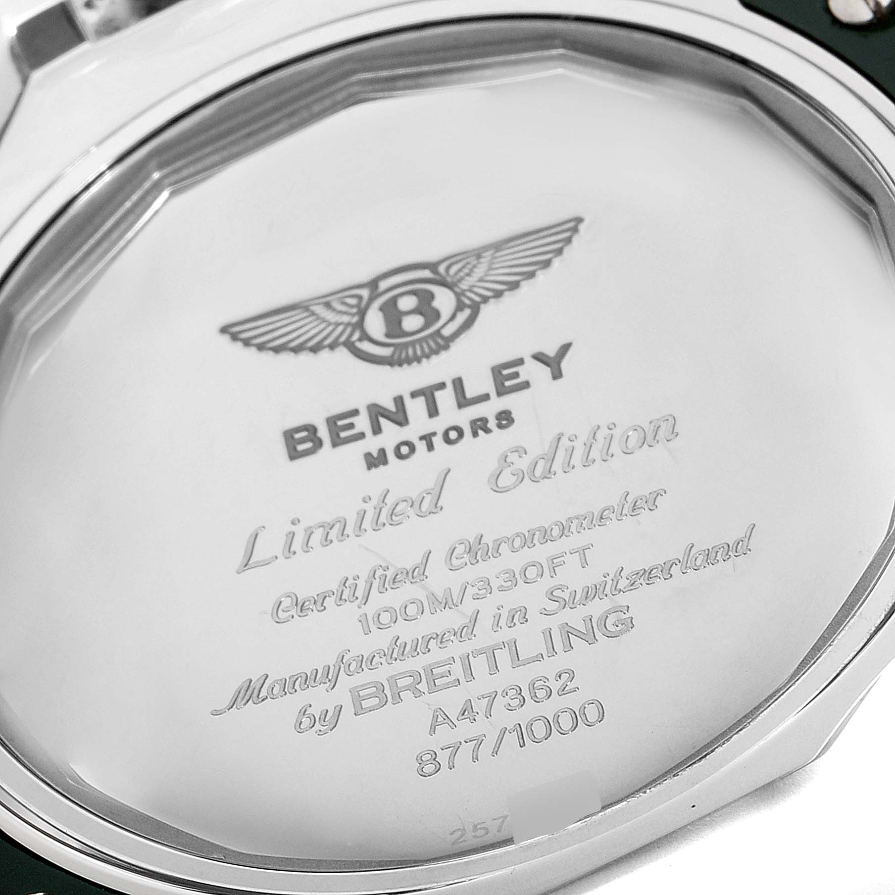 This image shows the back case of a Bentley model watch by Breitling, highlighting its limited edition engraving.