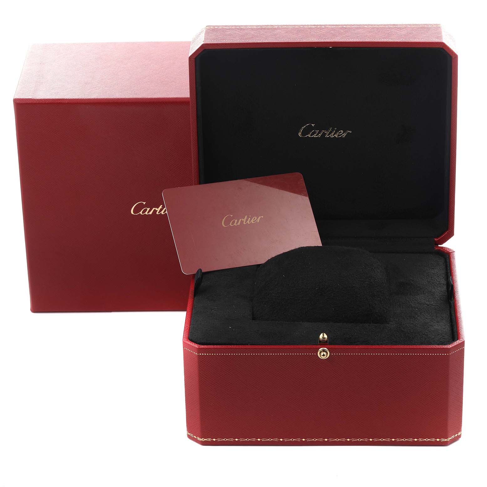 The image shows a Cartier Ballon Bleu W4BB0015 Women
s Stainless Steel Silver Dial W4BB0015 Women
s Stainless Steel Silver Dial watch box with a warranty card, viewed from the front.