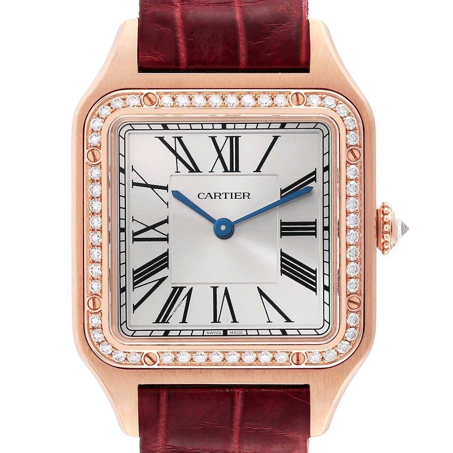 Cartier Santos Dumont Diamond Bezel Rose Gold Ladies Watch WJSA0016 Box Card SwissWatchExpo