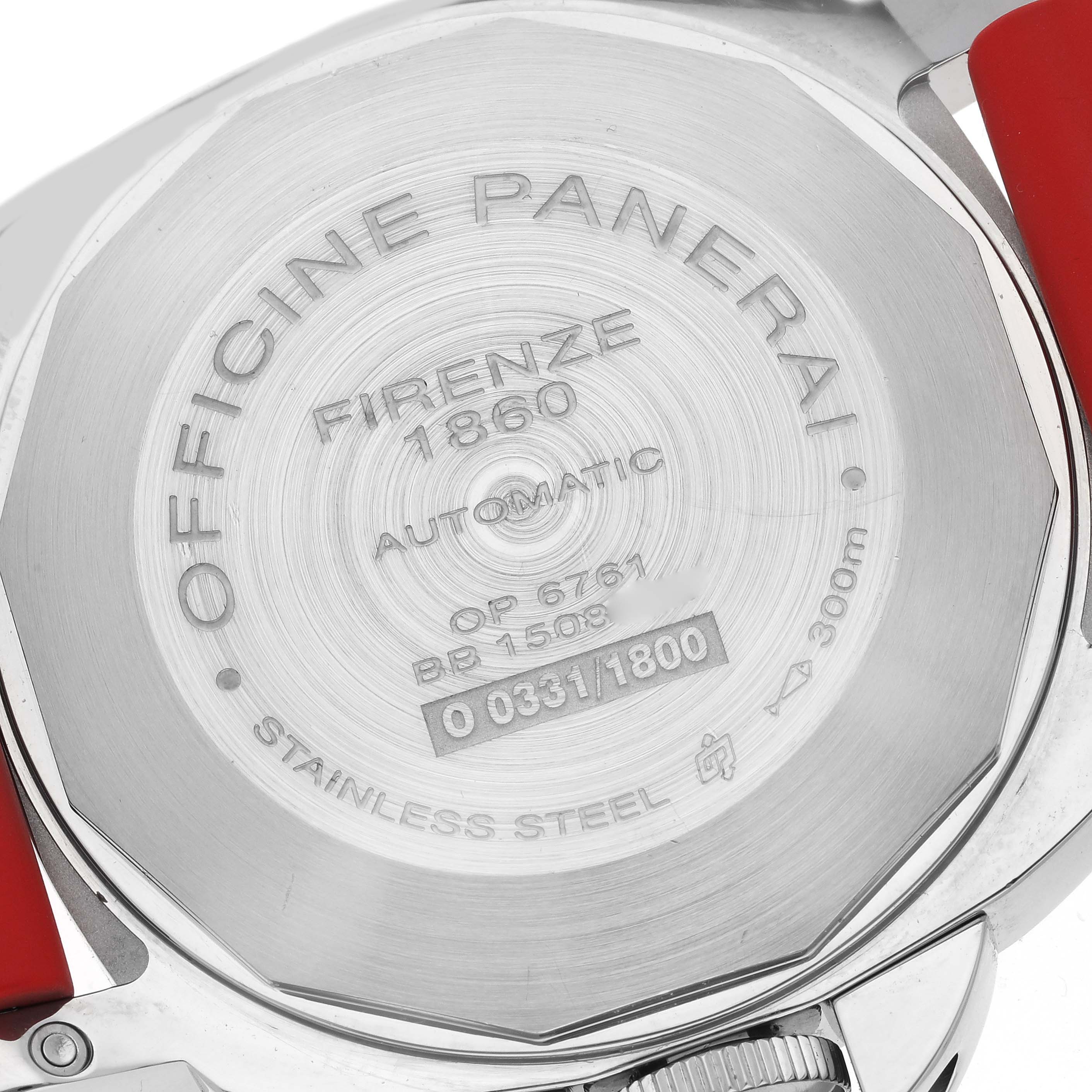 The image shows the back of a Panerai Luminor PAM00088 Men's Stainless Steel Black Dial PAM00088 Men's Stainless Steel Black Dial watch, highlighting the stainless steel case and engravings.