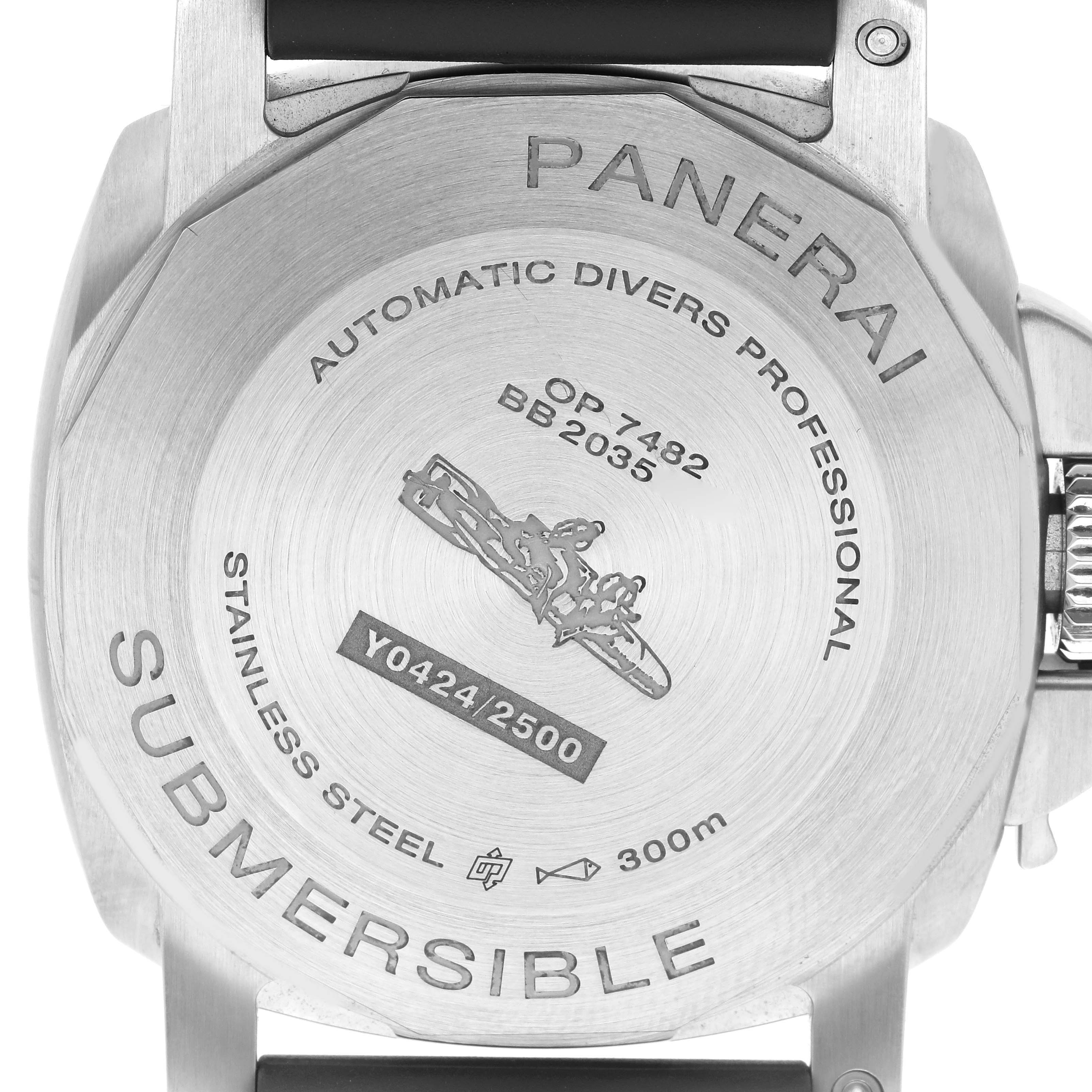 The image shows the back of a Panerai Submersible PAM01226 Men's Stainless Steel White Dial PAM01226 Men's Stainless Steel White Dial watch, featuring engravings and model details.