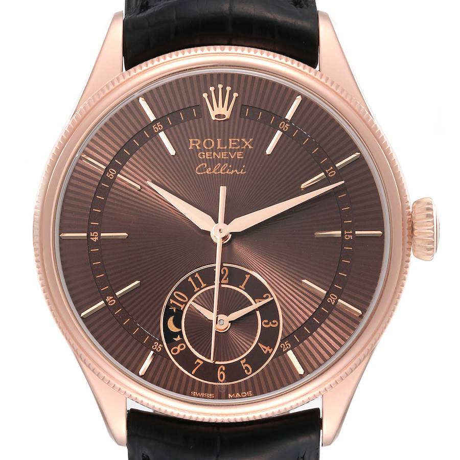 Rolex Cellini Dual Time Brown Dial Rose Gold Automatic Mens Watch 50525 SwissWatchExpo