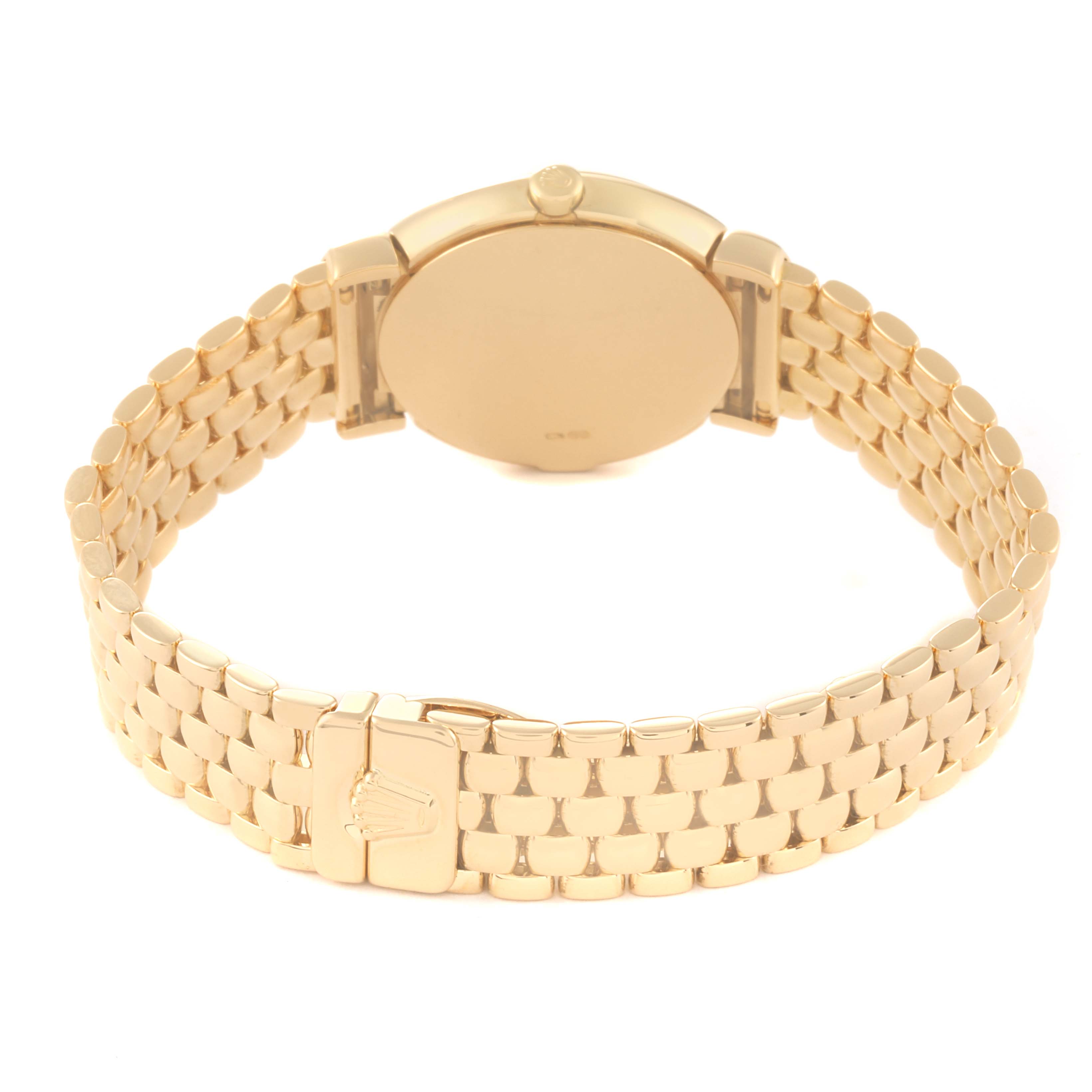 The image shows a rear view of the Rolex Cellini 6621 Women's Yellow Gold Champagne Dial 6621 Women's Yellow Gold Champagne Dial watch, highlighting the gold bracelet and clasp.