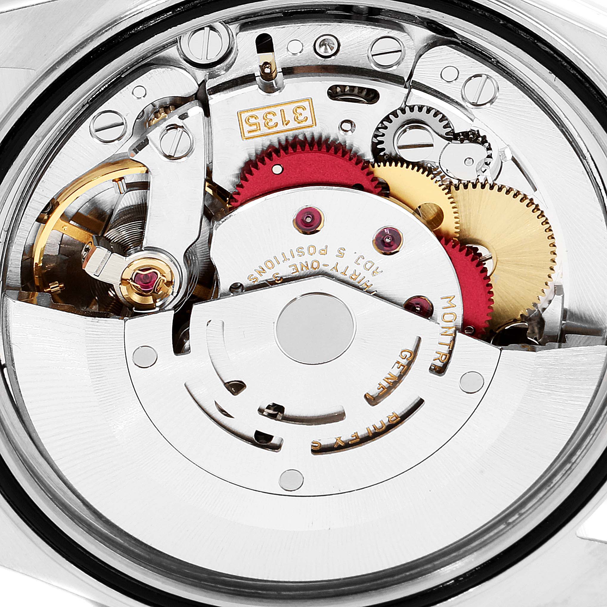 This image shows the movement mechanism and internal parts of a Rolex Datejust 16234 Men's Stainless Steel Blue Dial 16234 Men's Stainless Steel Blue Dial watch from a top-down angle.