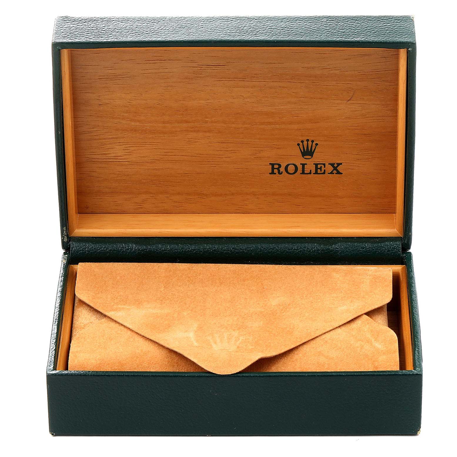 The image shows the open box and pouch of a Rolex Datejust 16234 Men's Stainless Steel Blue Dial 16234 Men's Stainless Steel Blue Dial watch, viewed from the front.