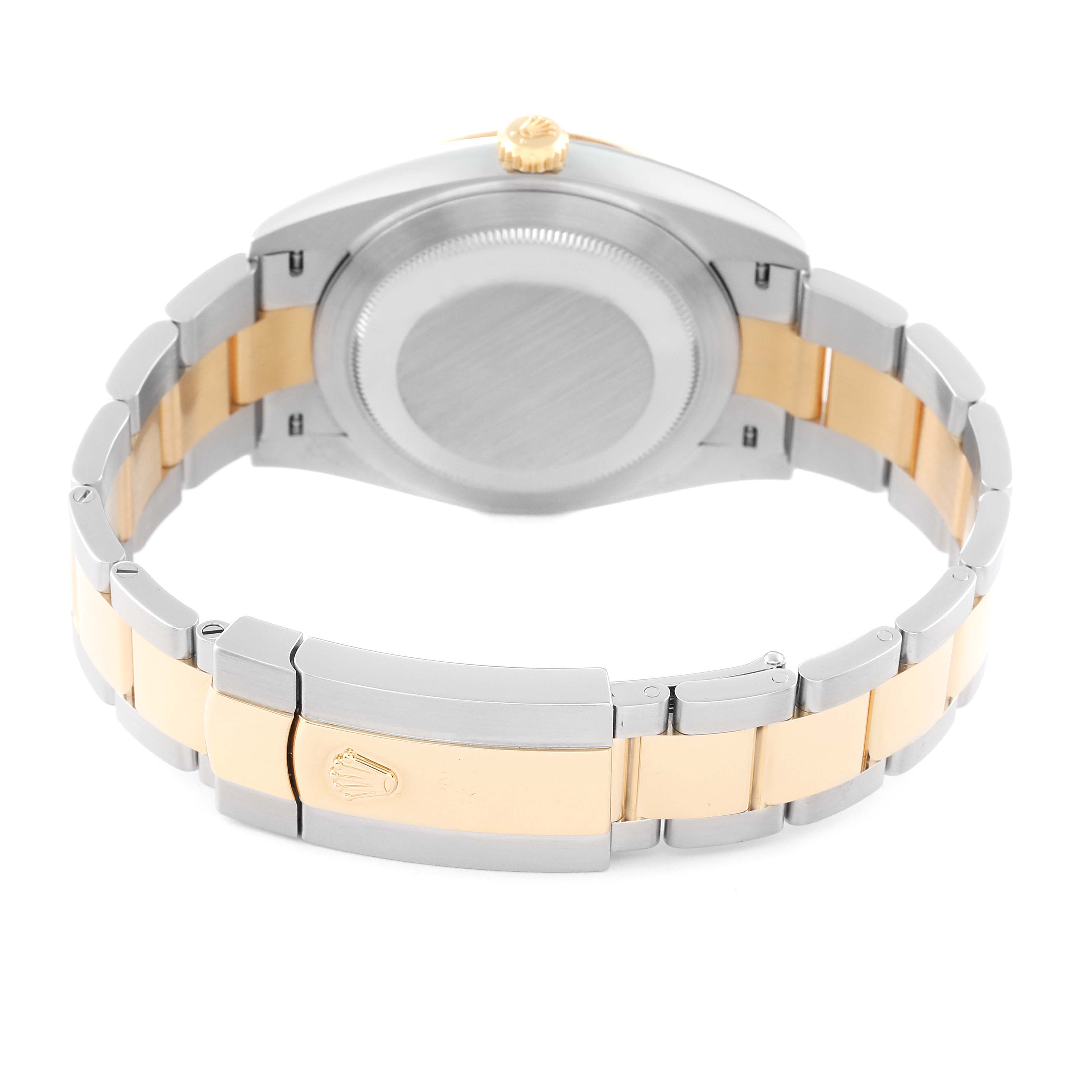 This image shows the back view of a Rolex Datejust 41 126303 Men's Steel and Gold (two tone) Black Dial 126303 Men's Steel and Gold (two tone) Black Dial watch, highlighting the case back and two-tone bracelet with the clasp.