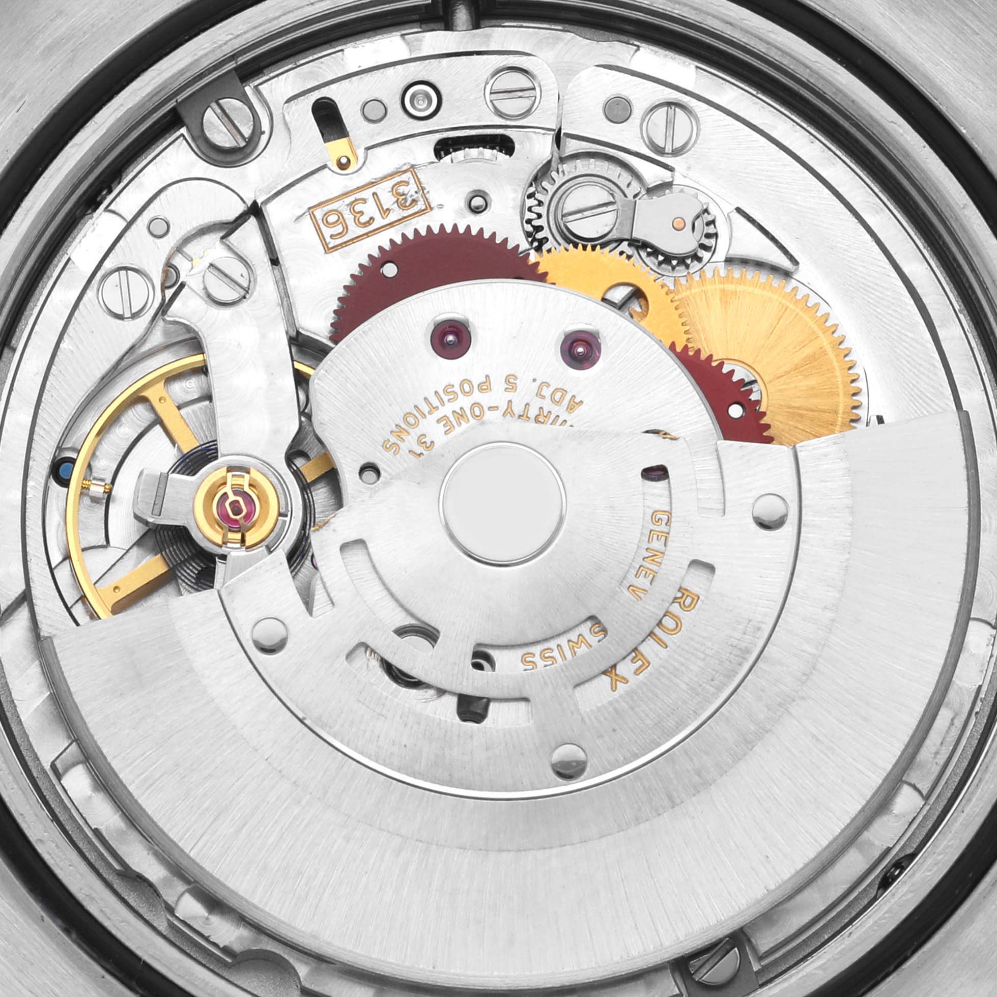 The image shows the movement and internal mechanics of the Rolex Datejust 41 116333 Men's Steel and Gold (two tone) Black Dial 116333 Men's Steel and Gold (two tone) Black Dial from a close-up angle.