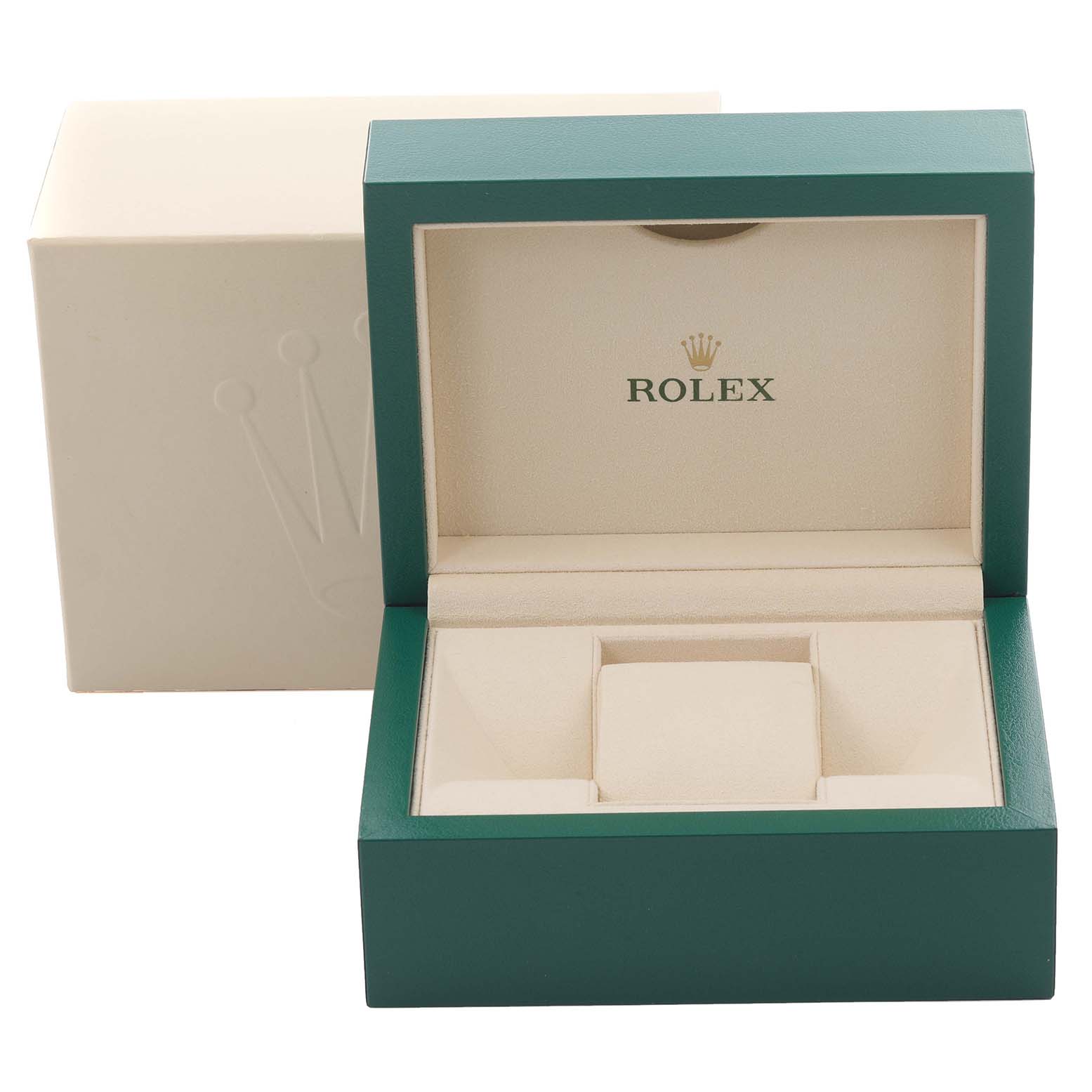 The image shows the open presentation box for a Rolex Datejust 41 116333 Men's Steel and Gold (two tone) Black Dial 116333 Men's Steel and Gold (two tone) Black Dial watch, featuring the logo inside.