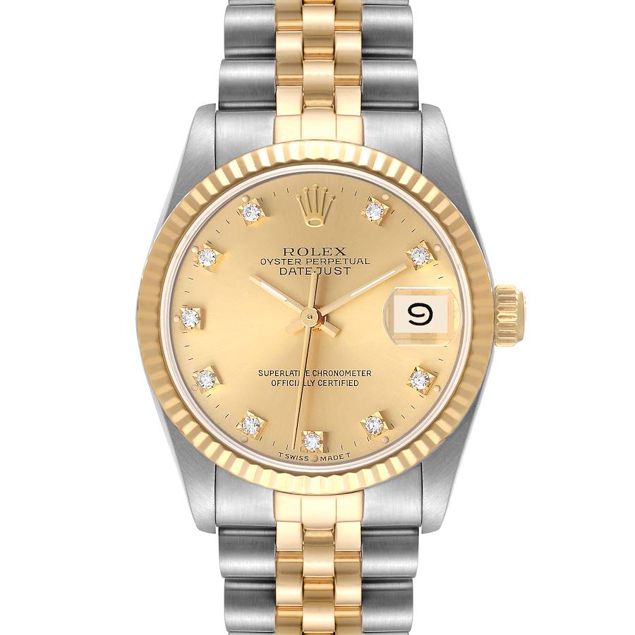Rolex Datejust Midsize 31mm Steel Yellow Gold Diamond Dial Ladies Watch 68273 SwissWatchExpo