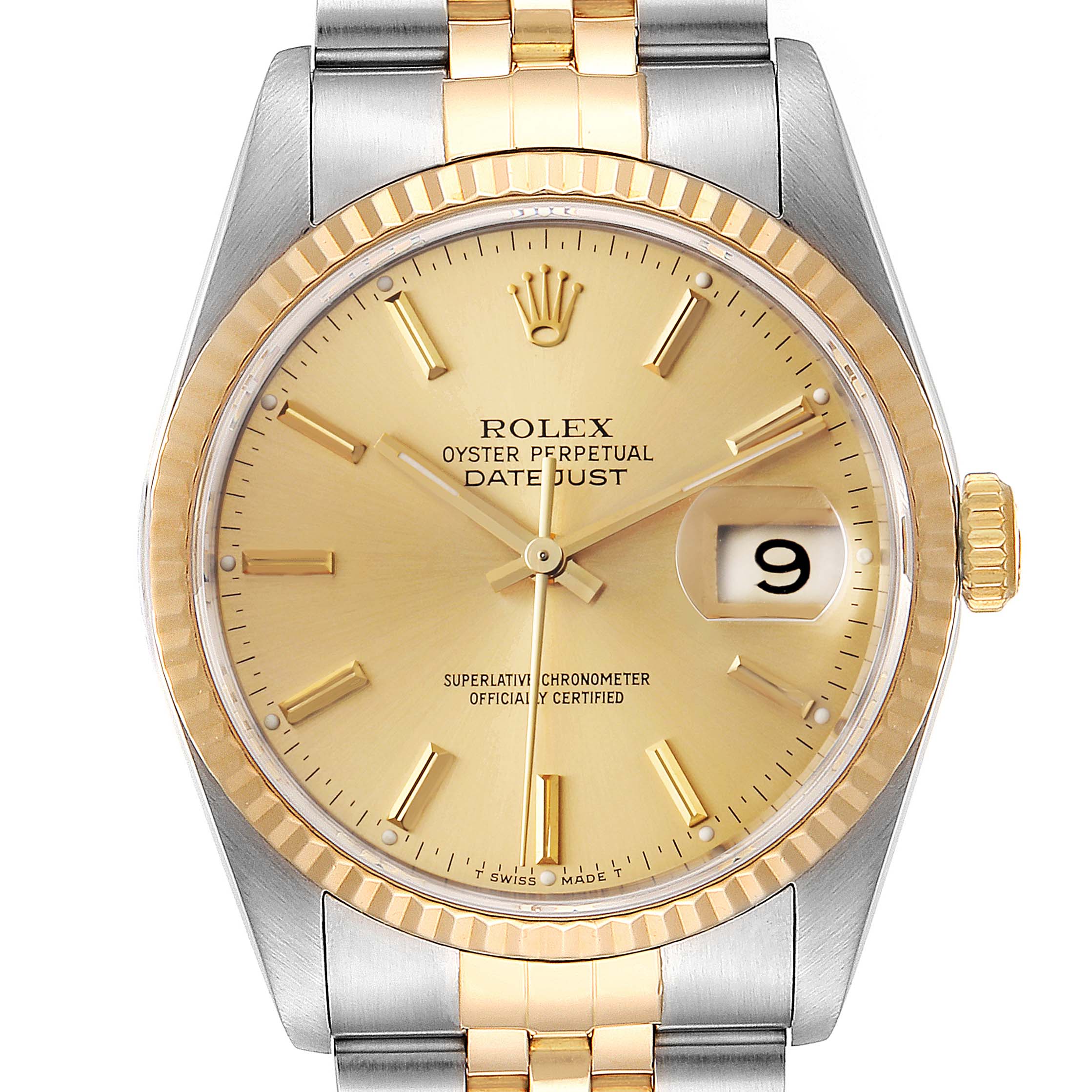 Rolex Datejust Steel 18K Yellow Gold Fluted Bezel Mens Watch 16233 ...