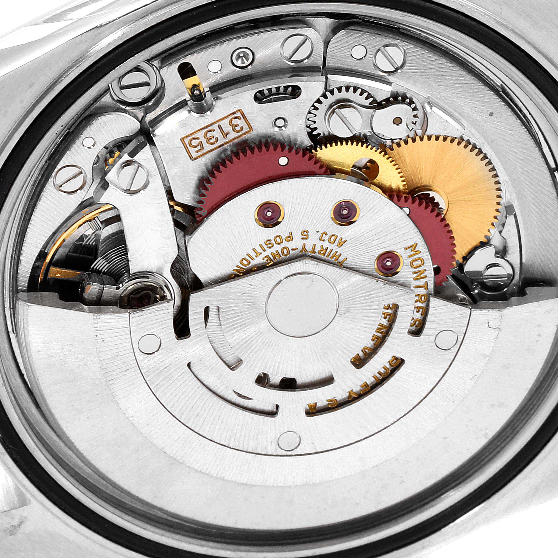 This image shows the inner mechanical movement of the Rolex Datejust 16233 Men's Steel and Gold (two tone) Champagne Dial 16233 Men's Steel and Gold (two tone) Champagne Dial watch, showcasing the gears and components.