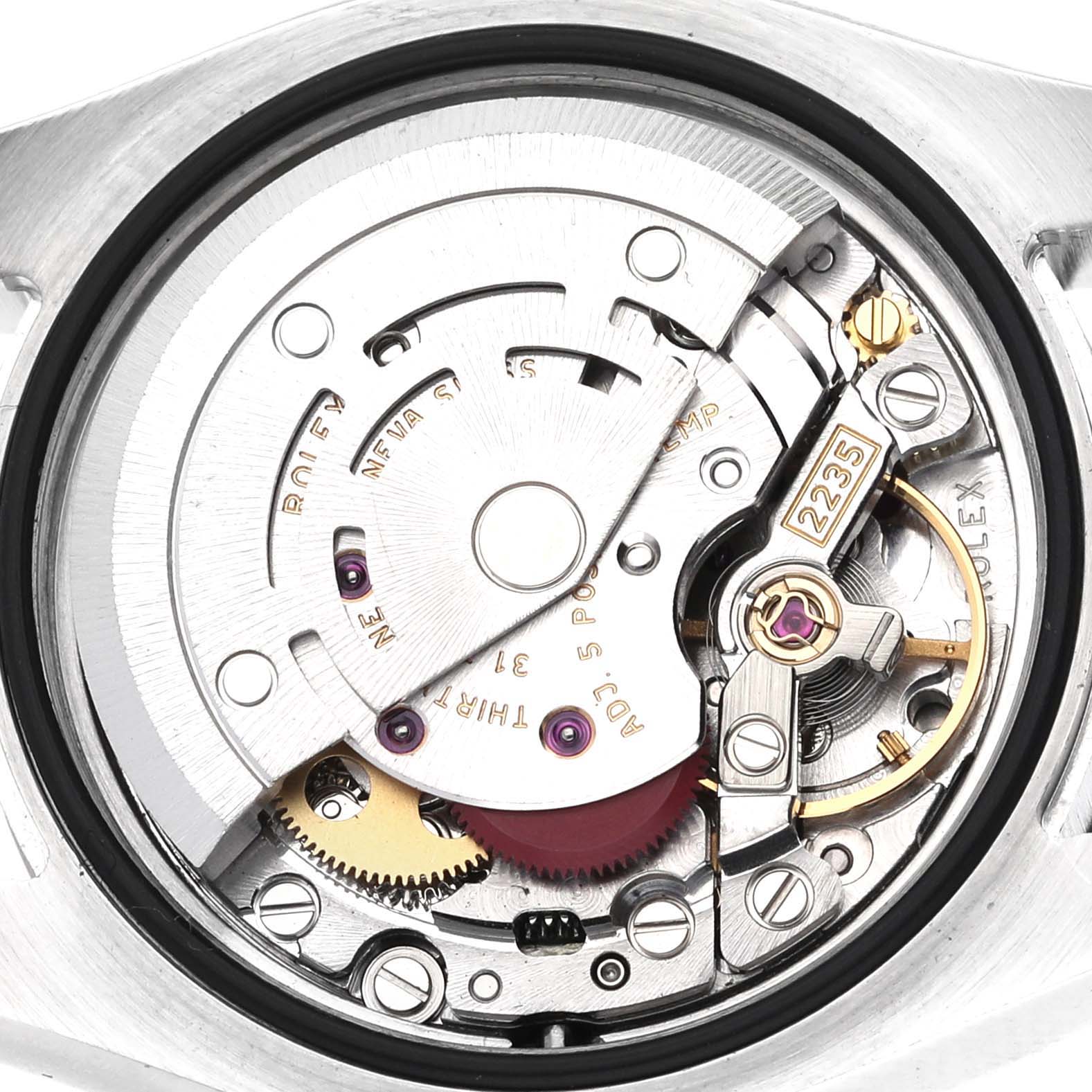 This image shows the movement mechanism of the Rolex Datejust 179174 Women's Stainless Steel Silver Dial 179174 Women's Stainless Steel Silver Dial 179174 watch from the back.