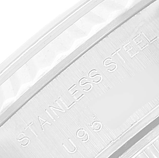This image shows a close-up of the stainless steel engraving on the side of a Rolex Datejust 69174 Women's Stainless Steel Silver Dial 69174 Women's Stainless Steel Silver Dial watch.