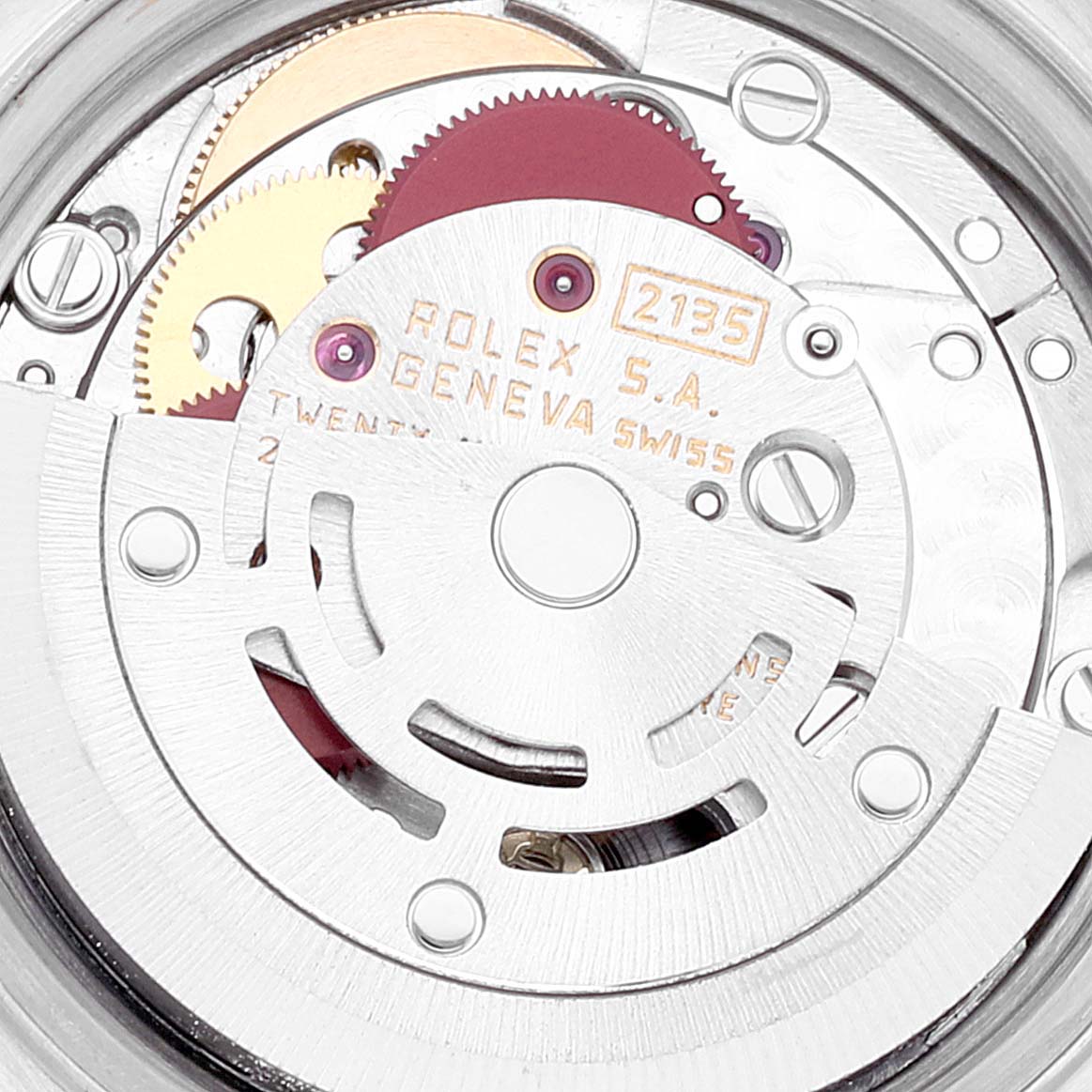 This image shows the internal movement of the Rolex Datejust 69174 Women's Stainless Steel Silver Dial 69174 Women's Stainless Steel Silver Dial watch at a close-up angle.