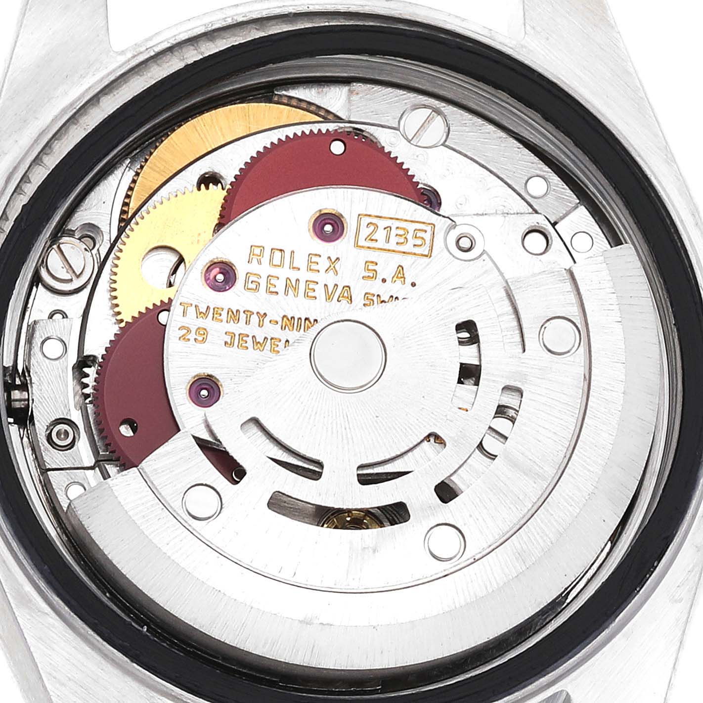 This image shows a close-up of the inner movement mechanism of a Rolex Datejust 69173 Women's Steel and Gold (two tone) Champagne Dial 69173 Women's Steel and Gold (two tone) Champagne Dial watch.